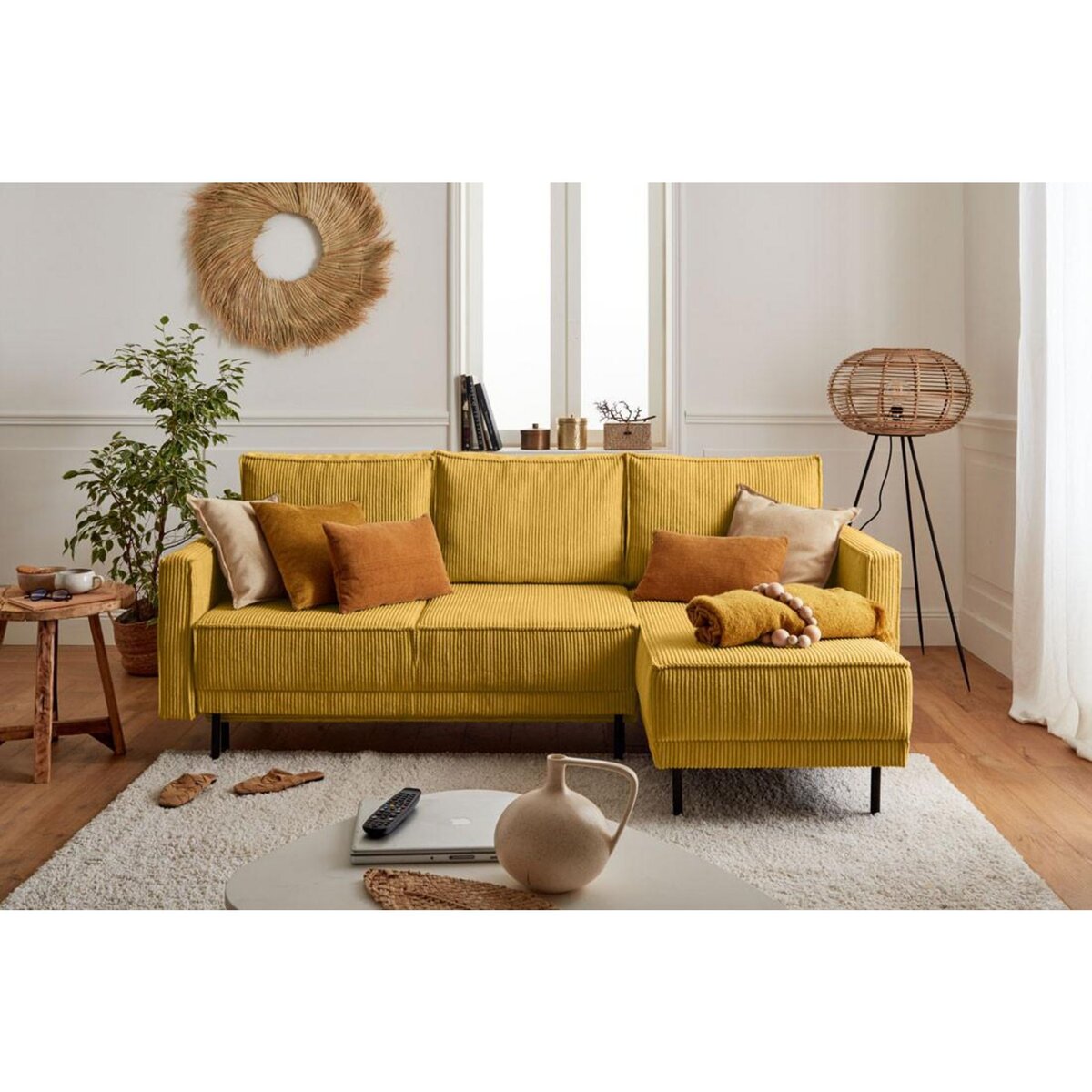 LISA DESIGN Charlie - canapé d'angle réversible - 4 places - convertible avec coffre - en velours côtelé