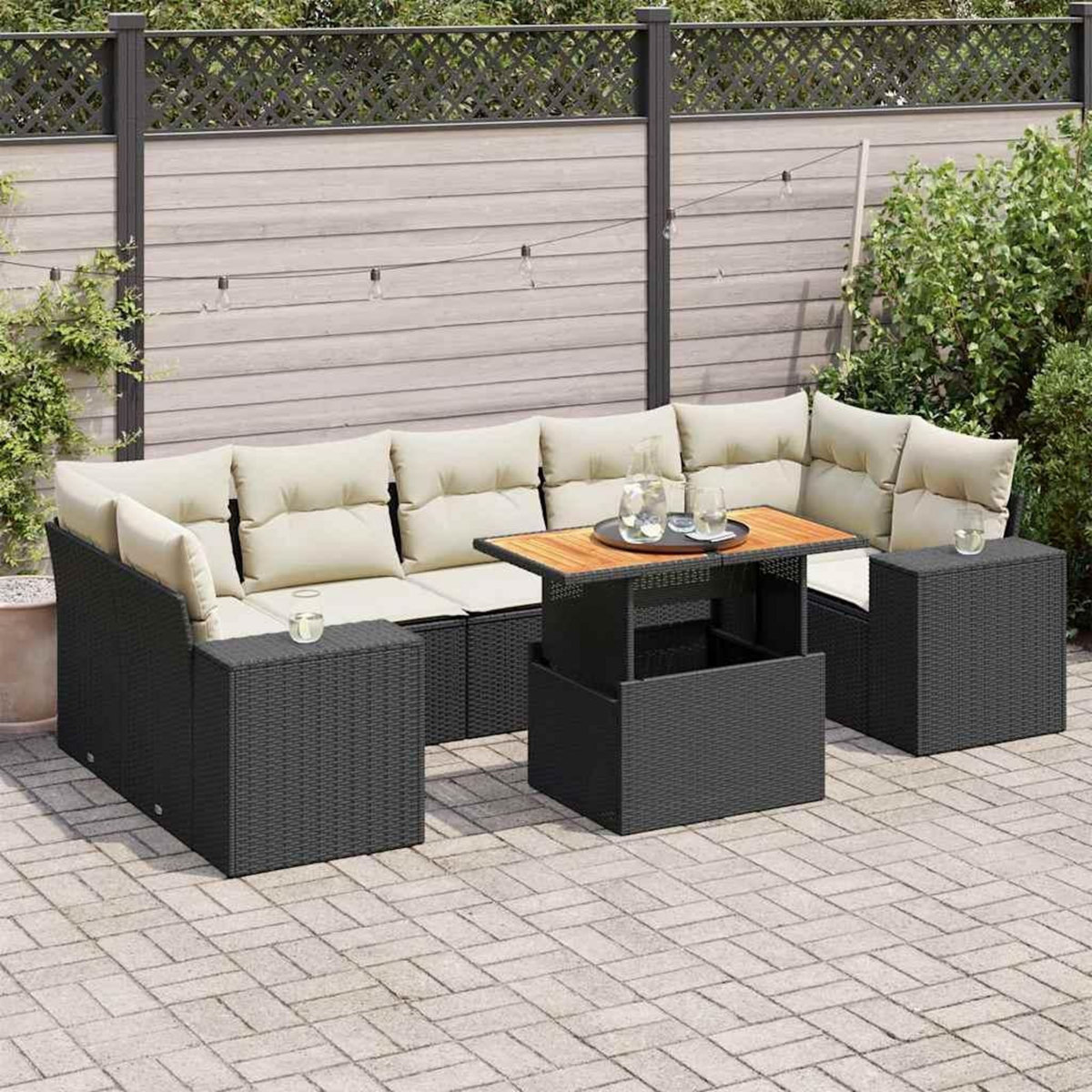 VIDAXL Salon de jardin 8 pcs avec coussins noir resine tressee