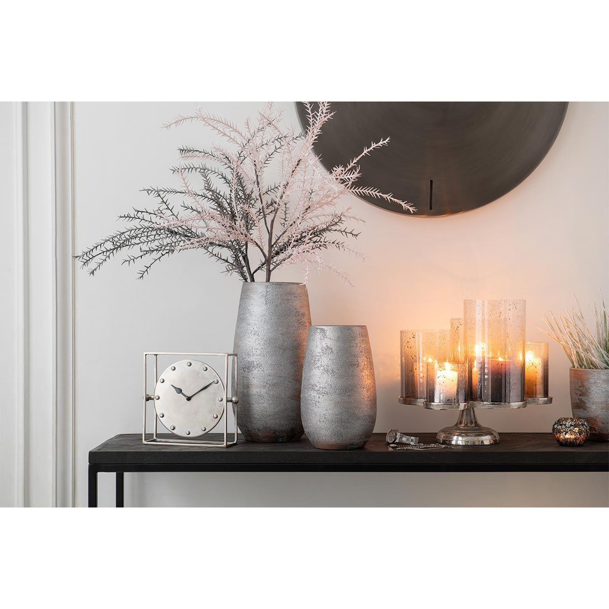 Voir la diapositive 3 : J-LINE Vase déco  irrégulier rugueux  31cm argent