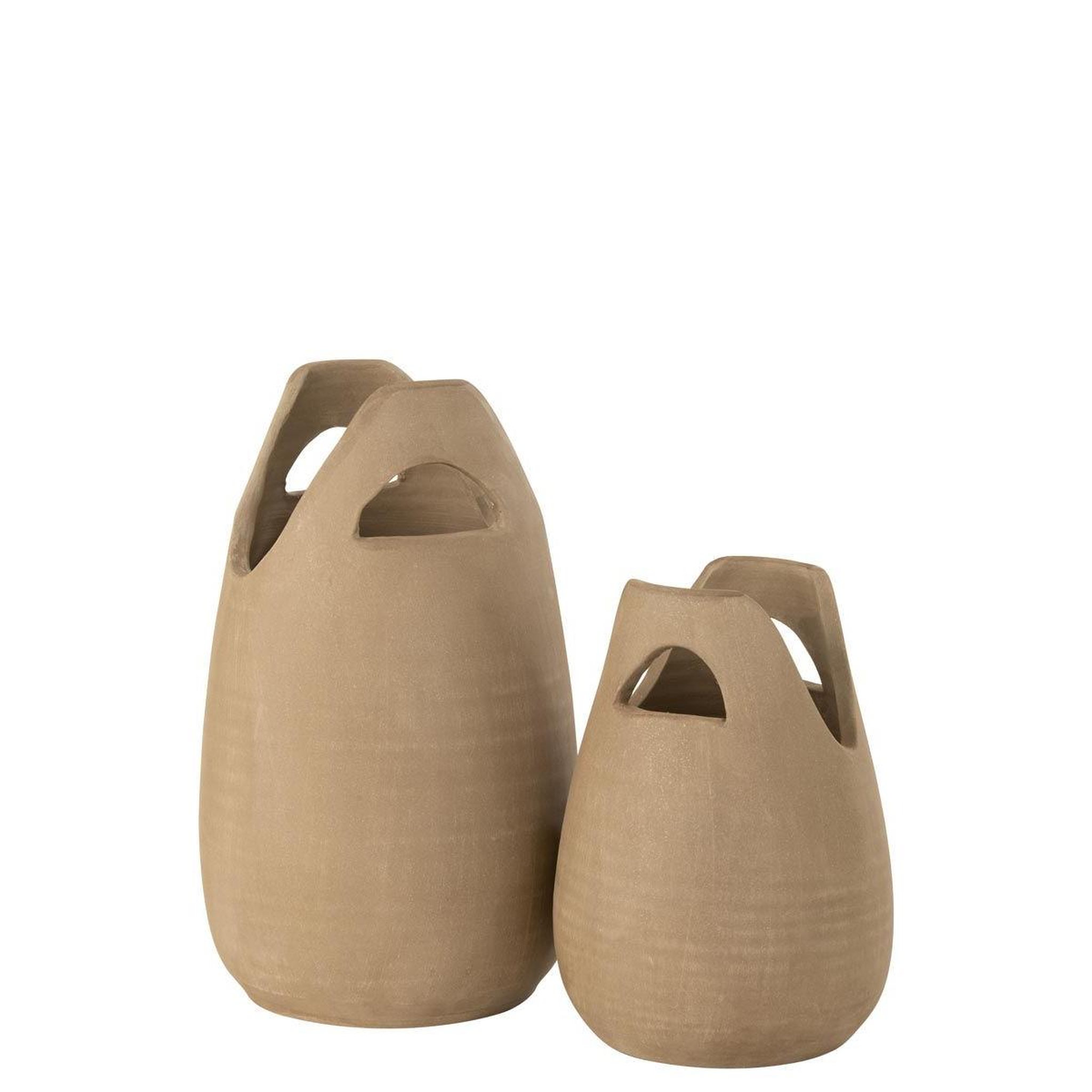Voir la diapositive 2 : J-LINE Vase déco avec anses  pure nature  40cm beige