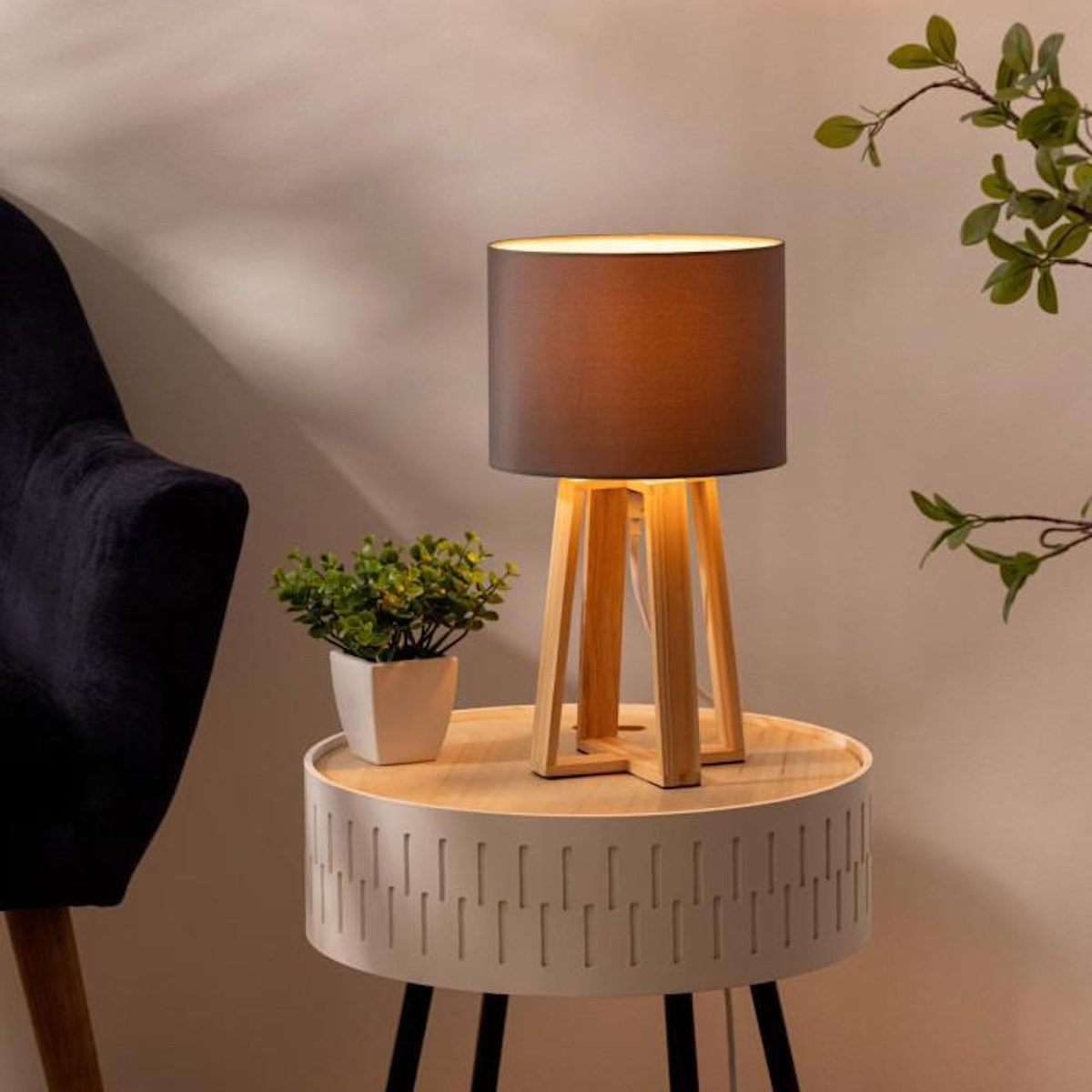 ATMOSPHERA Lampe à Poser en Bois  Scandinave  35cm Gris