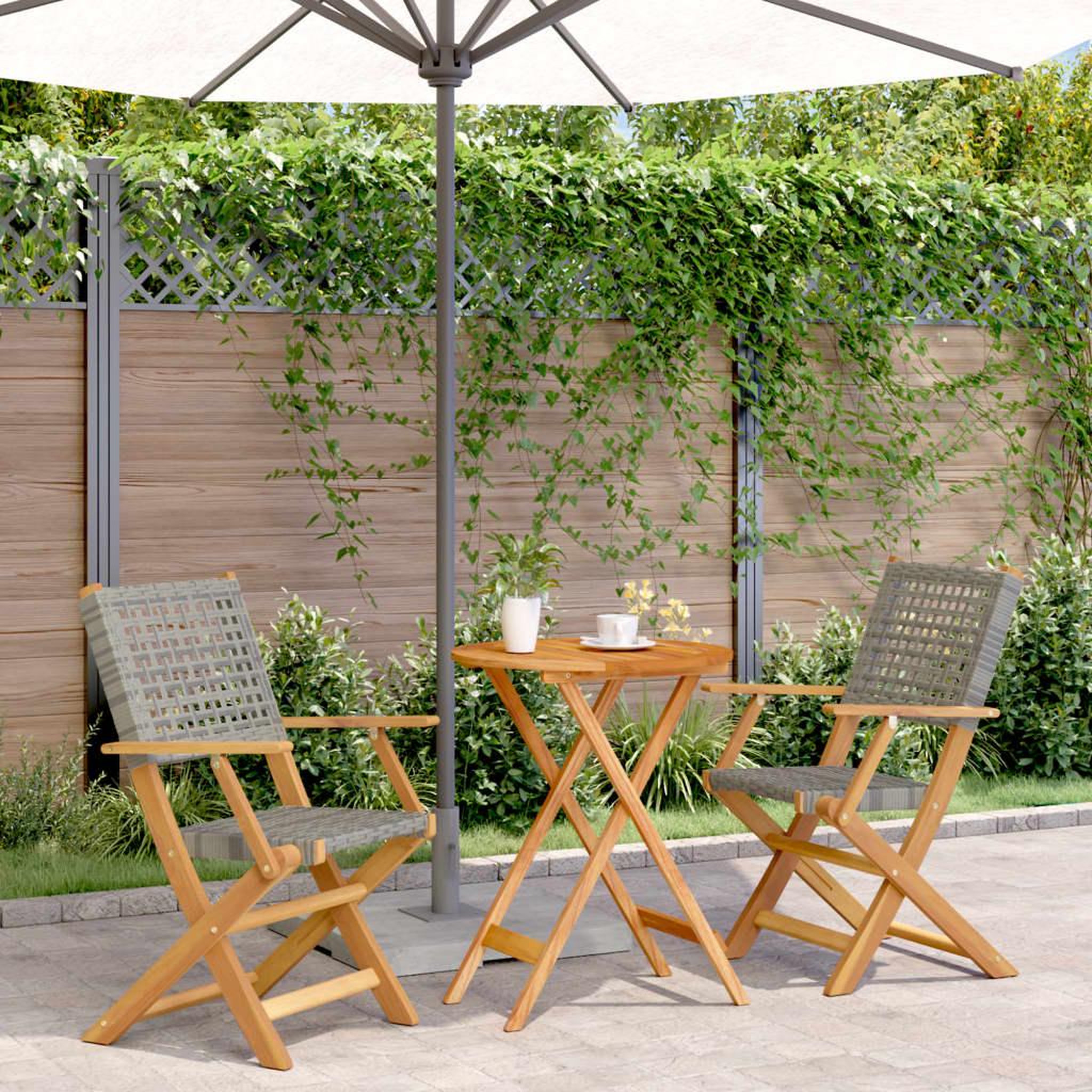 VIDAXL Ensemble de bistro 3 pcs gris resine tressee et bois massif