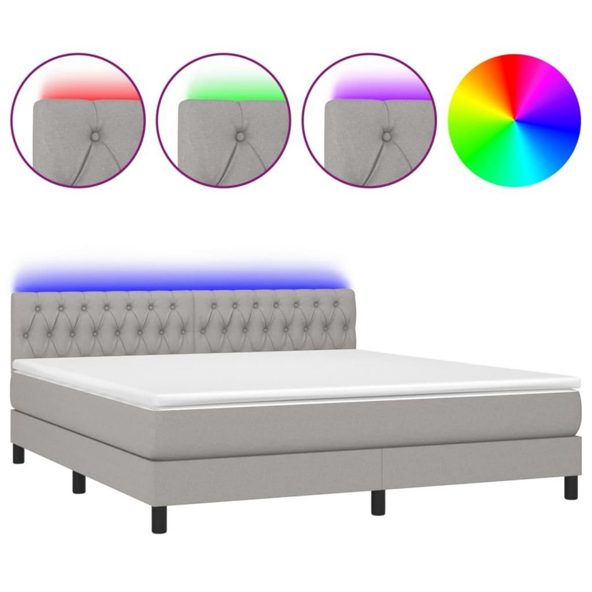 VIDAXL Sommier a lattes de lit et matelas et LED Gris clair 180x200 cm