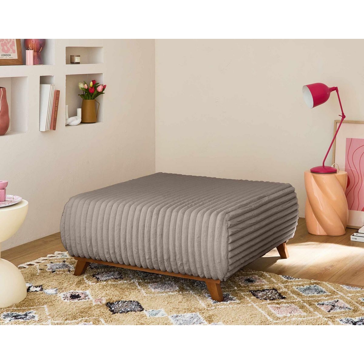 BEST MOBILIER Cristal - pouf modulable - 95 cm - en fausse fourrure côtelée