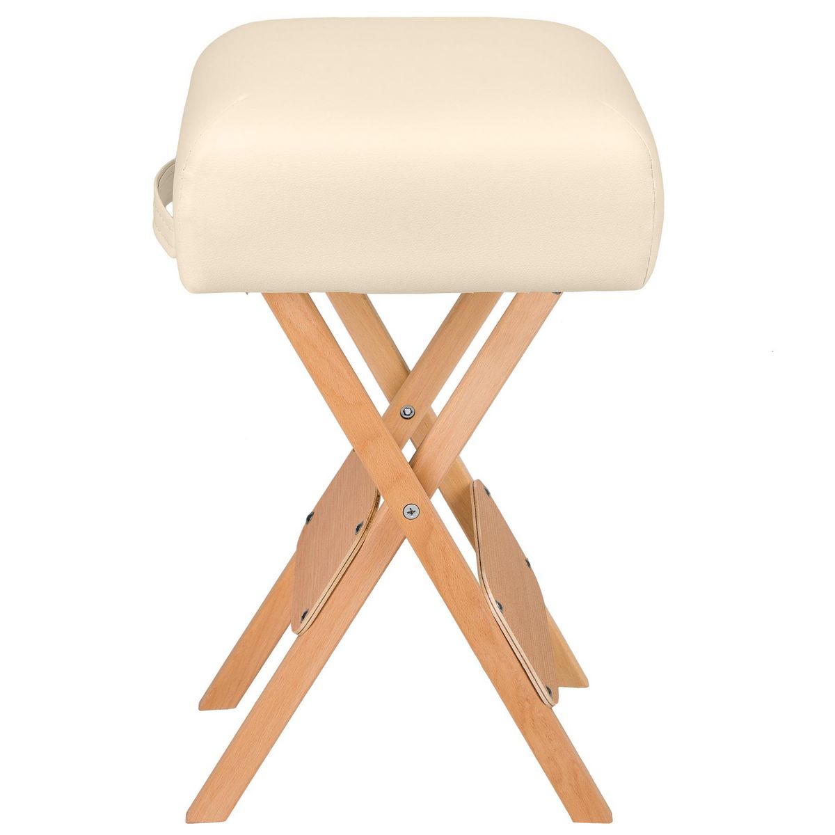 tectake Ensemble tabouret pour table de massage avec 2 coussins de massage en bois solide et cuir synthétique beige