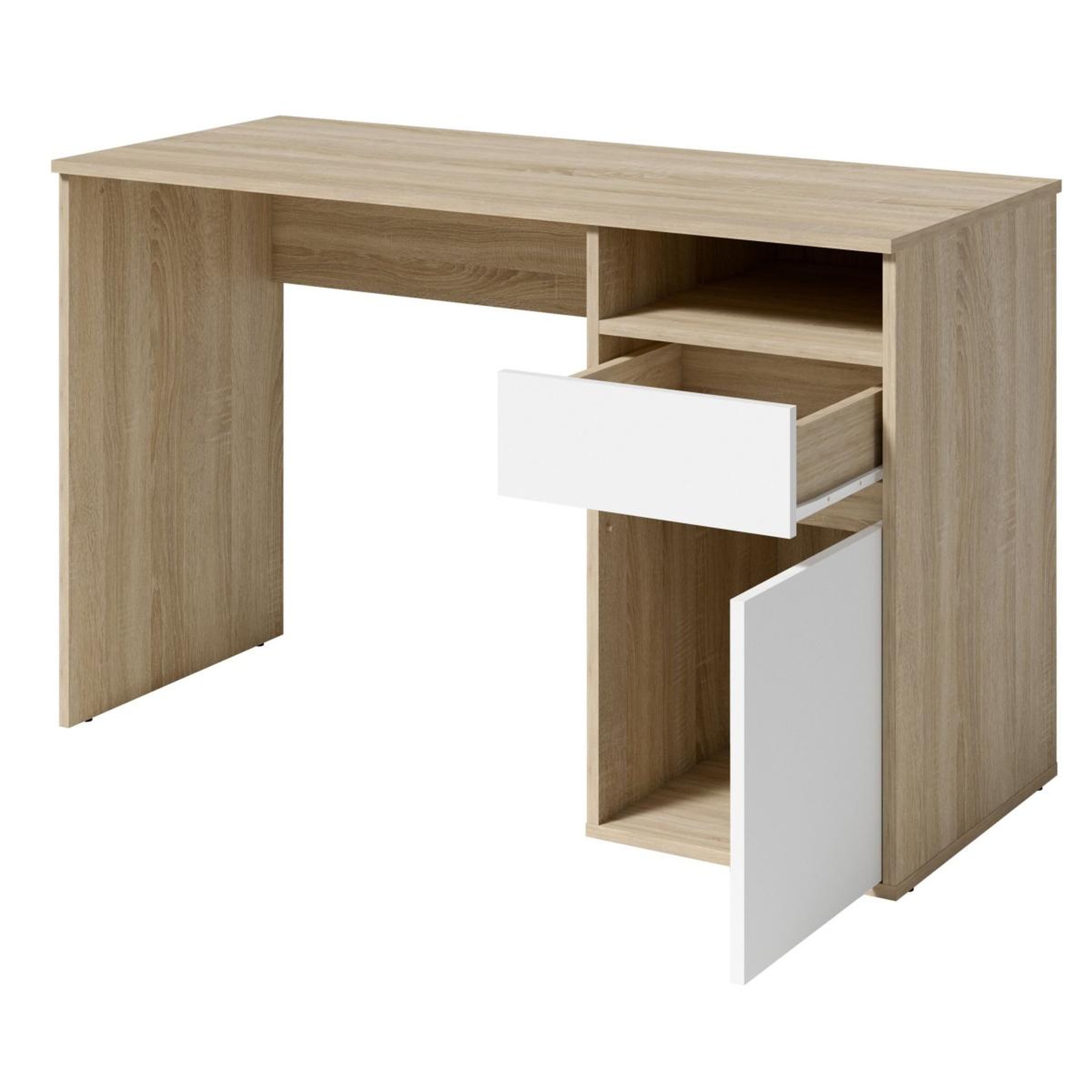Voir la diapositive 6 : JLC KREATION Bureau moderne bois et blanc 120cm avec rangement ALBI