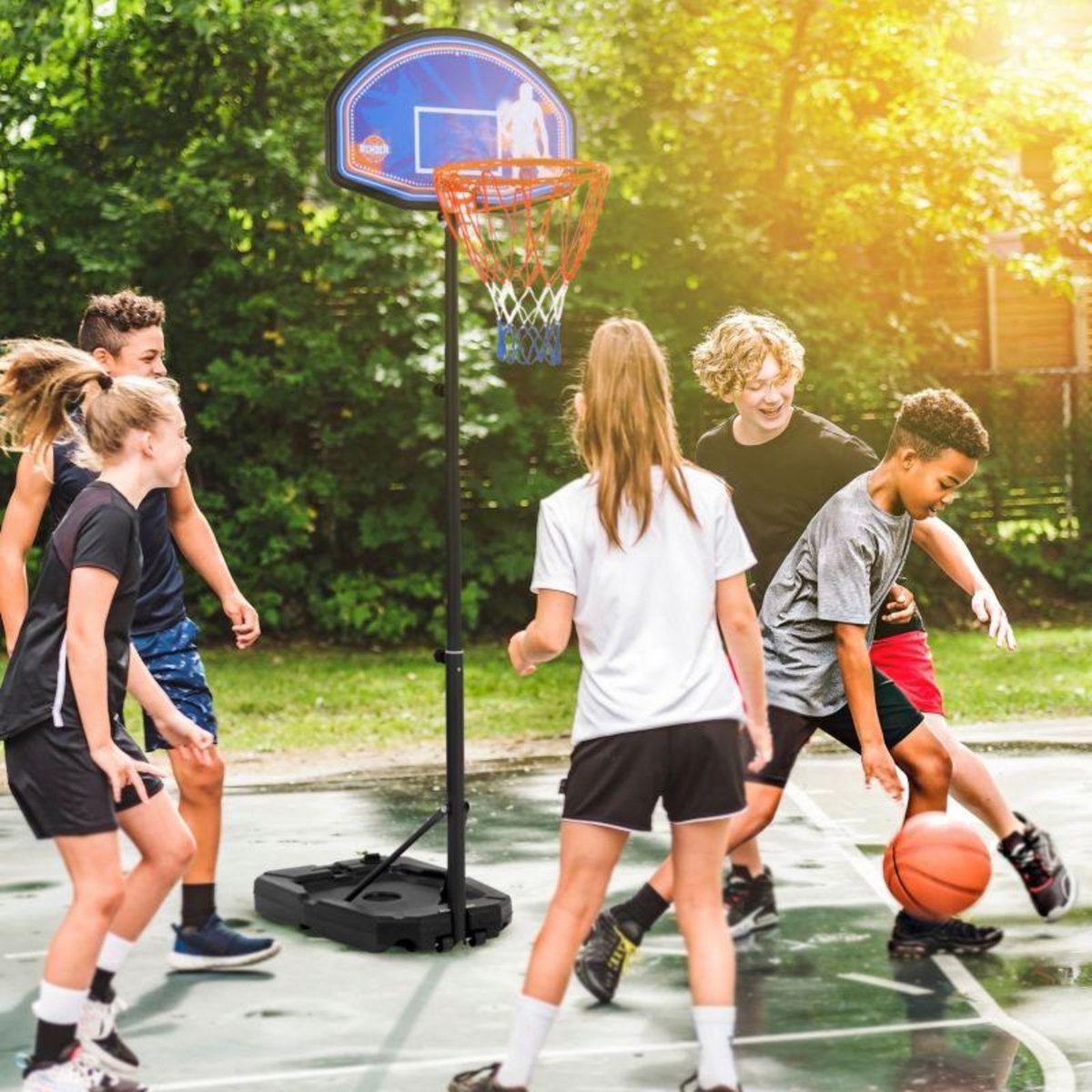 BUMBER Panier de basket réglable en hauteur de 1m à 2m10 (10 positions) - Milwaukee - avec Ballon et Pompe