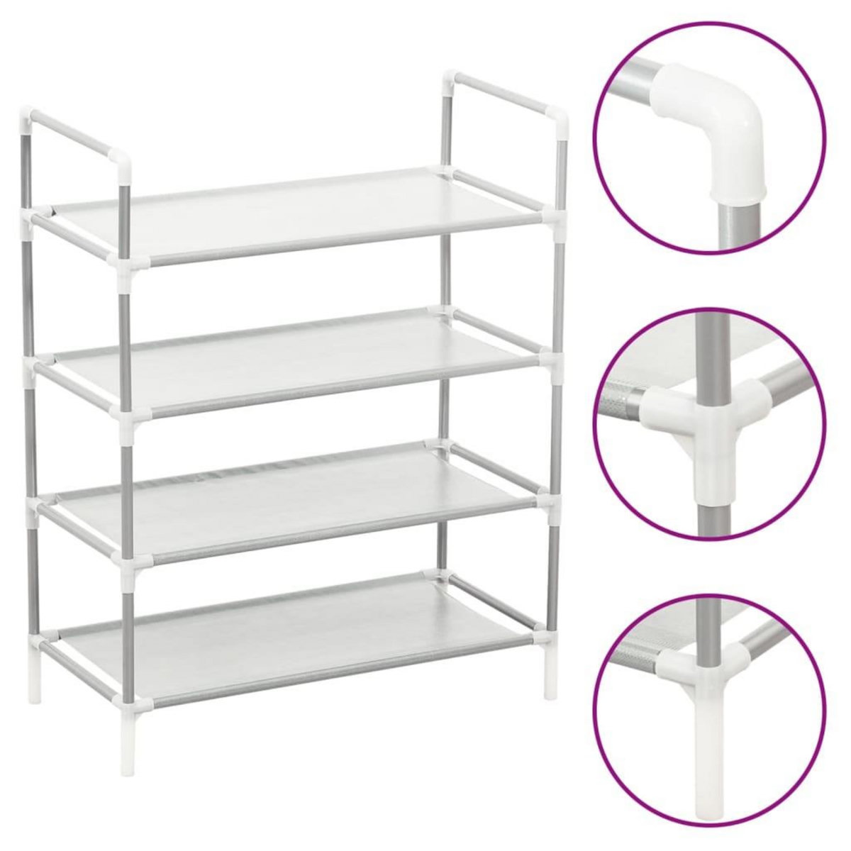 VIDAXL Etagere a chaussures 4 etageres Metal et tissu intisse Argente
