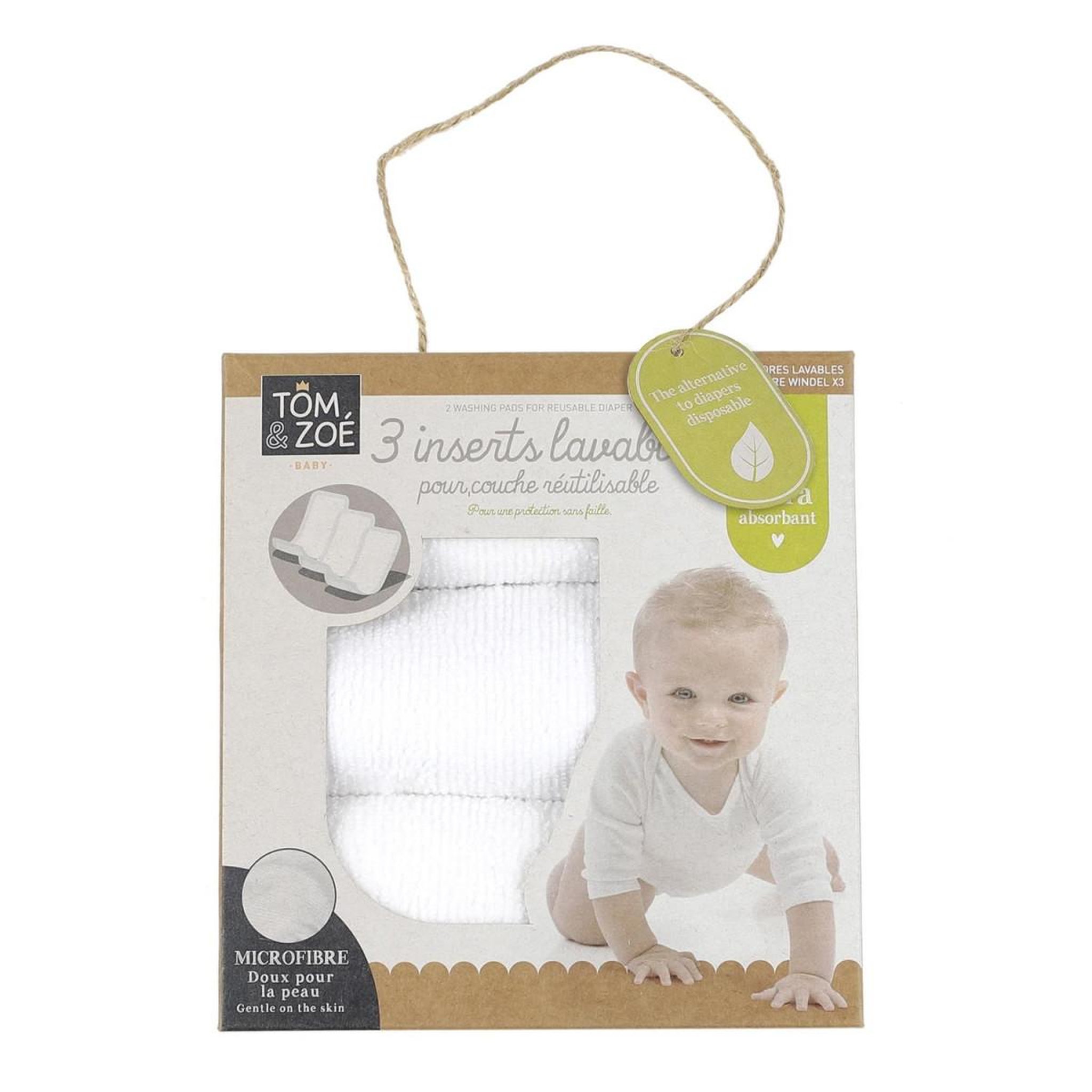 Voir la diapositive 5 : Tom & Zoé Lot de 3 inserts lavables pour couche  bébé  35cm blanc