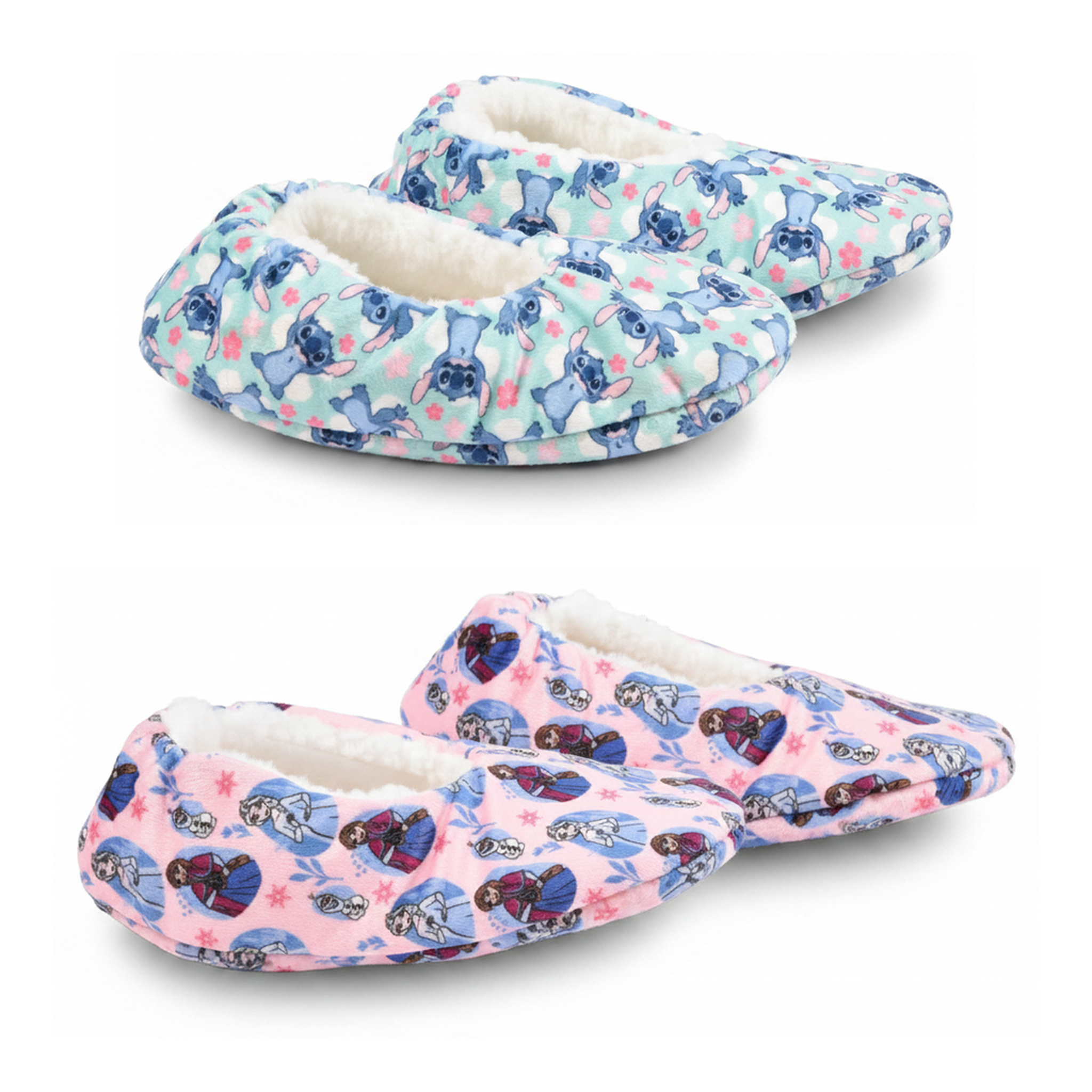 DISNEY Ozabi pack 2 paires chaussons fille disney fourrés antidérapants. Coloris disponibles : Rose, Vert, Bicolore