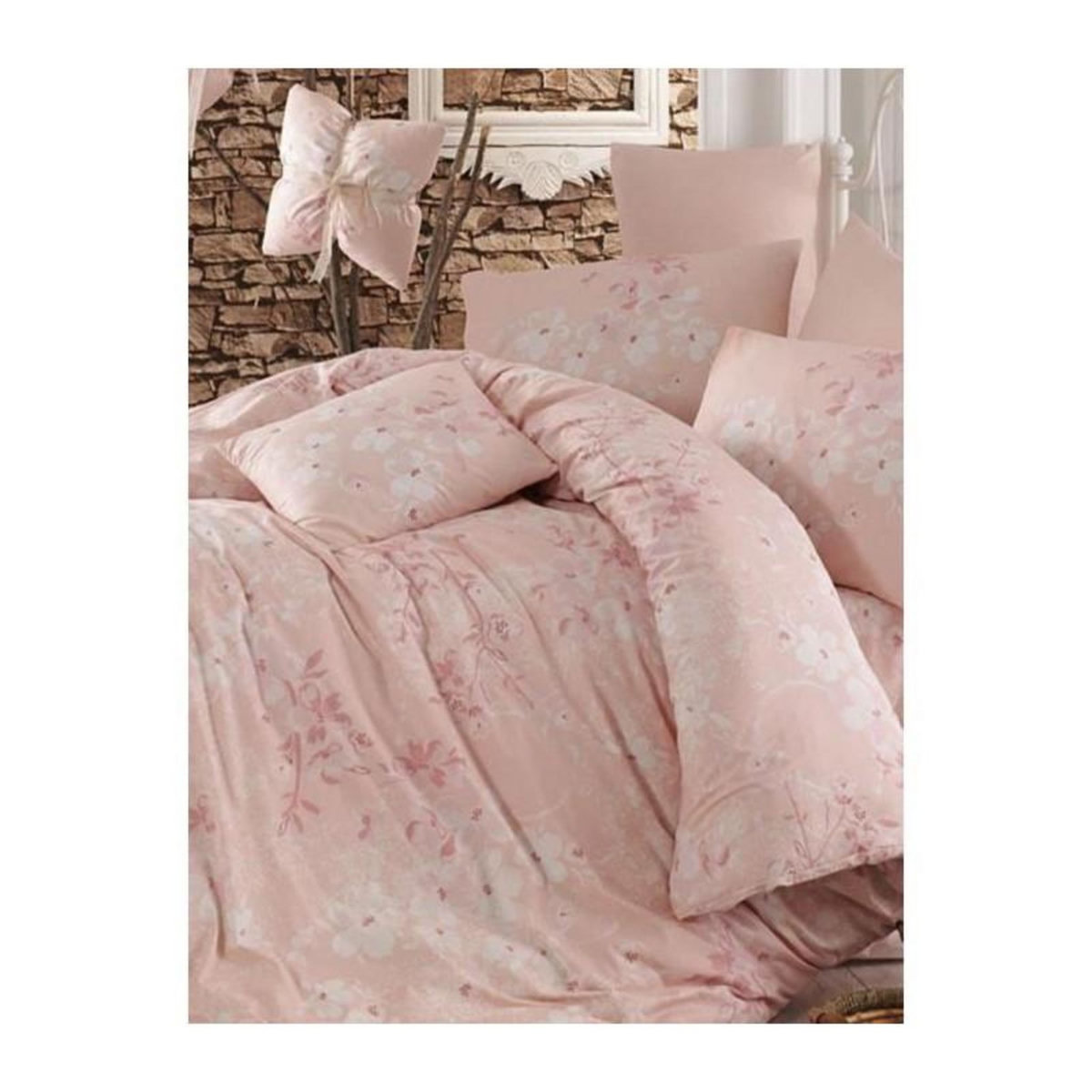 GENERIQUE Parure de lit - 1 housse de couette 220 x 240 cm + 2 taies d'oreiller 60 x 60 cm - 100% coton renforcé - Rose