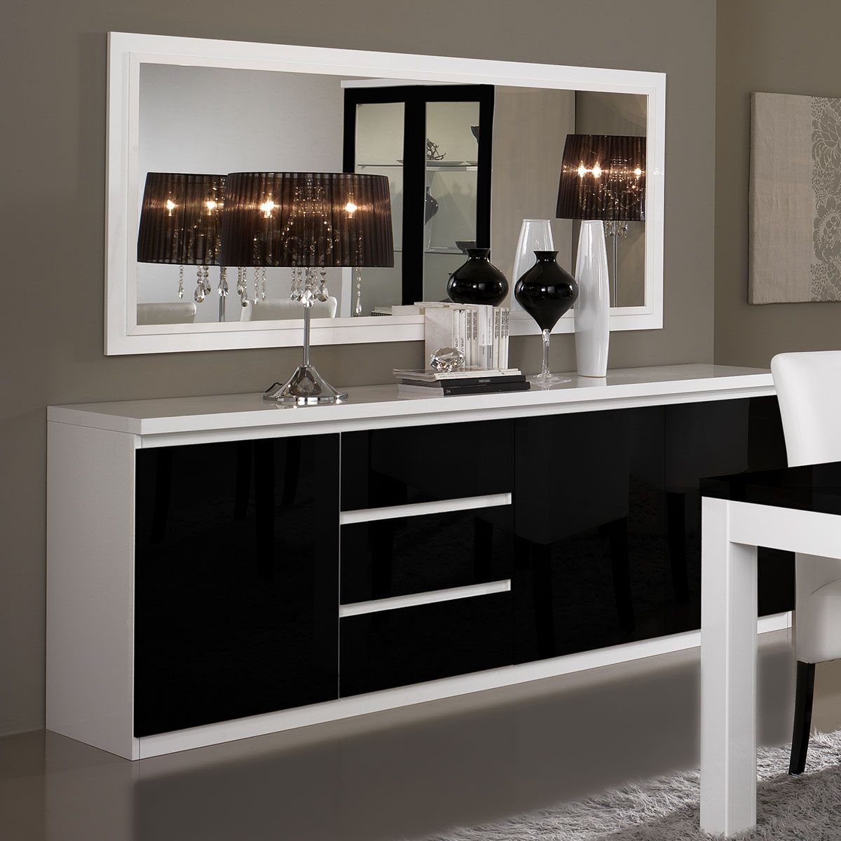 Buffet L220cm, 3 portes 3 tiroirs GENOVA, bicolore