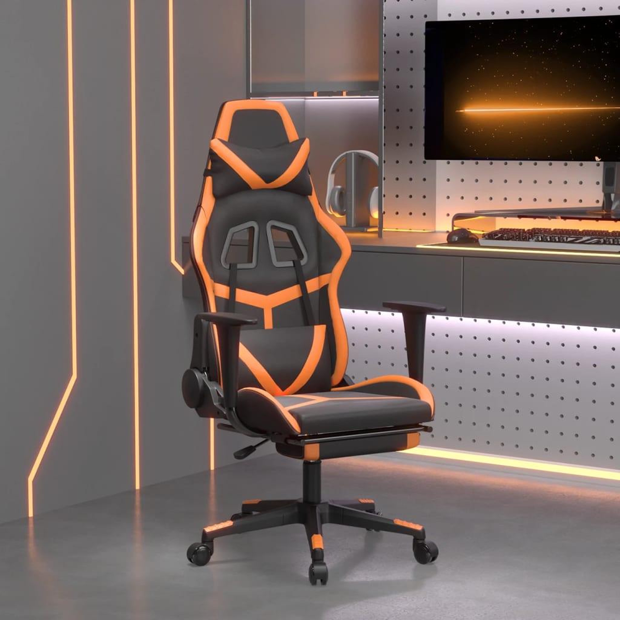 VIDAXL Chaise de jeu avec repose-pied Noir et orange Similicuir