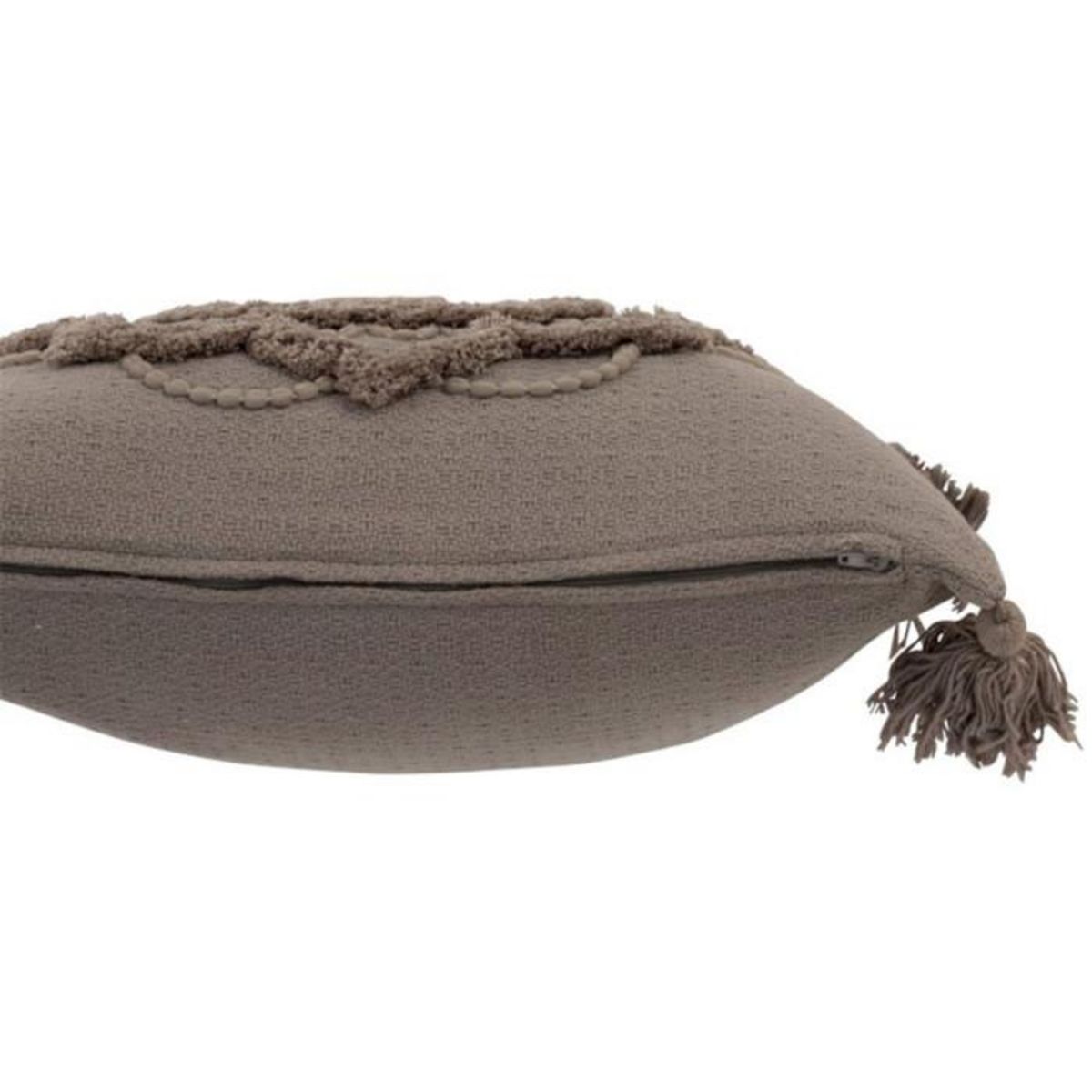 Paris Prix Coussin Déco Pompons  Bord Floches  45x45cm Taupe