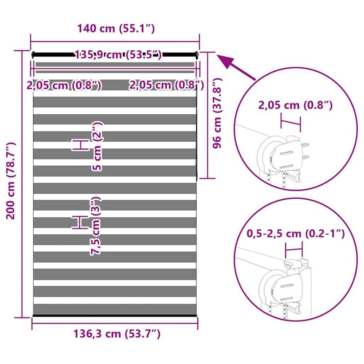 VIDAXL Store zebre blanc 140x200 cm largeur du tissu 135,9cm polyester