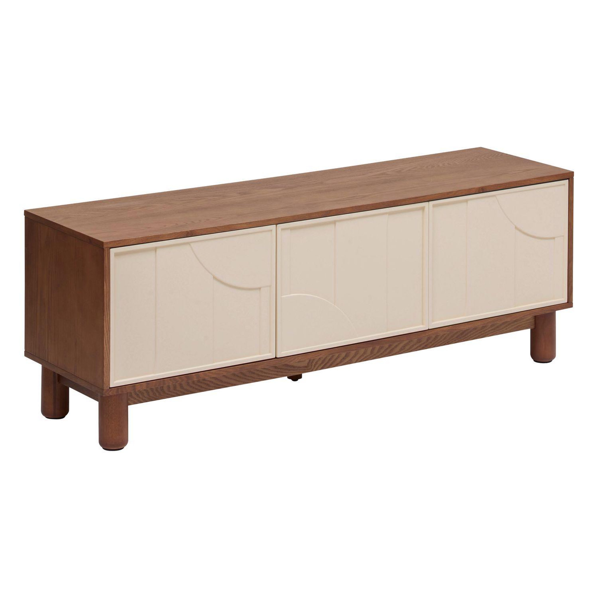 ATMOSPHERA Meuble tv 2 portes et 1 tiroir design en relief jilani - marron et beige