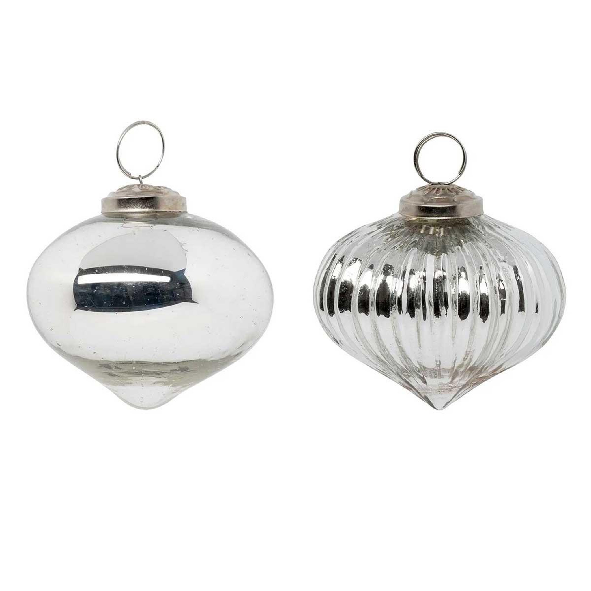 ATMOSPHERA Lot de 2 boules de noël en verre  goutte  8cm argent