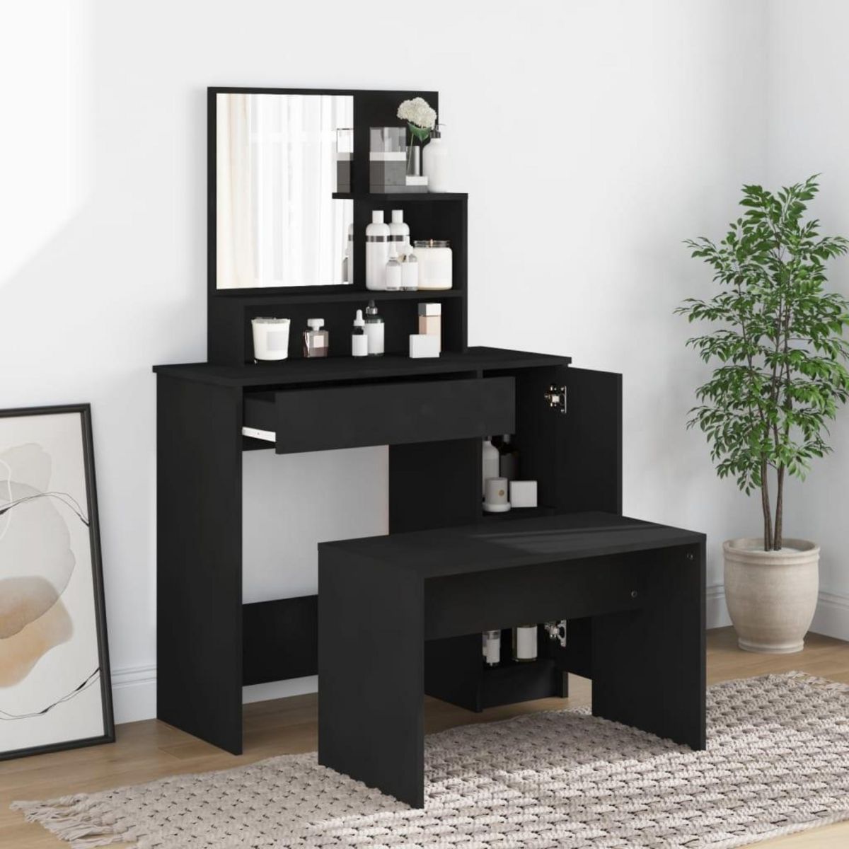 VIDAXL Ensemble de coiffeuse noir 86,5x35x136 cm