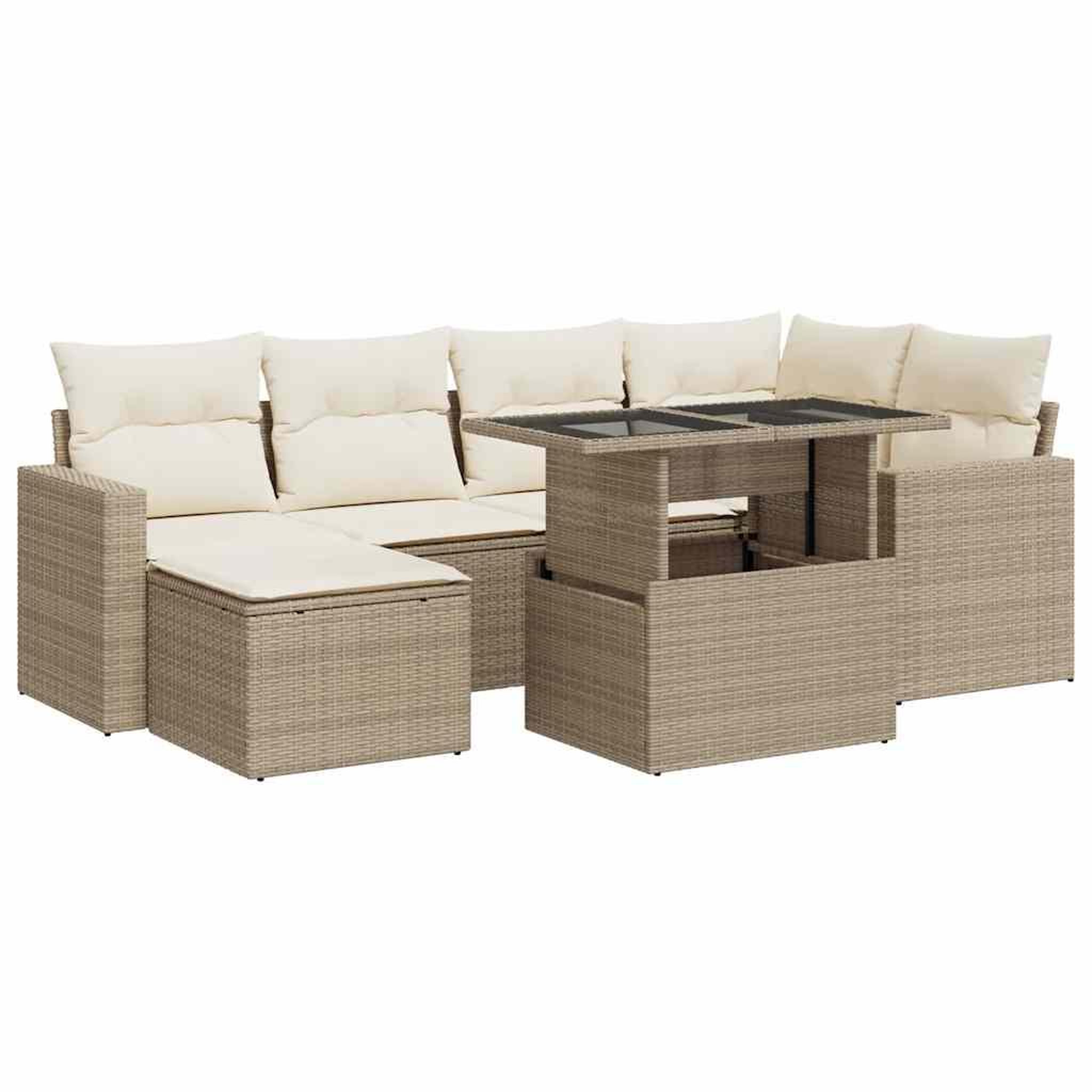 Voir la diapositive 2 : VIDAXL Salon de jardin avec coussins 7 pcs beige resine tressee