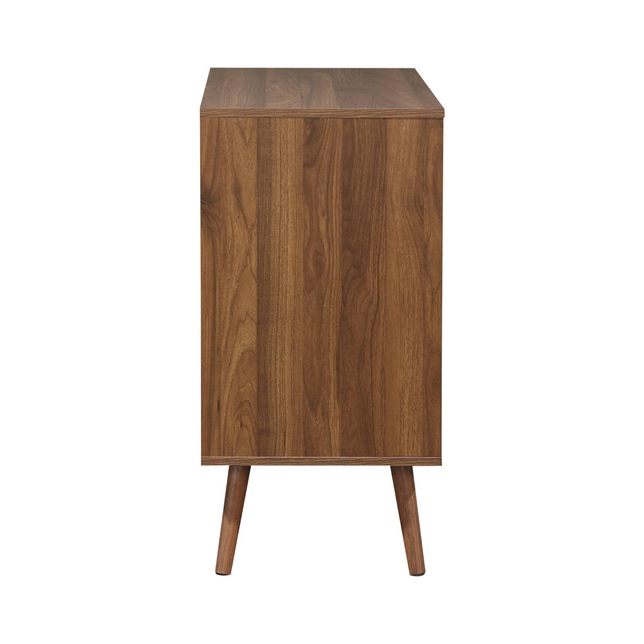 Voir la diapositive 5 : SWEEEK Commode décor bois de noyer. 3 tiroirs. pieds en pin massif