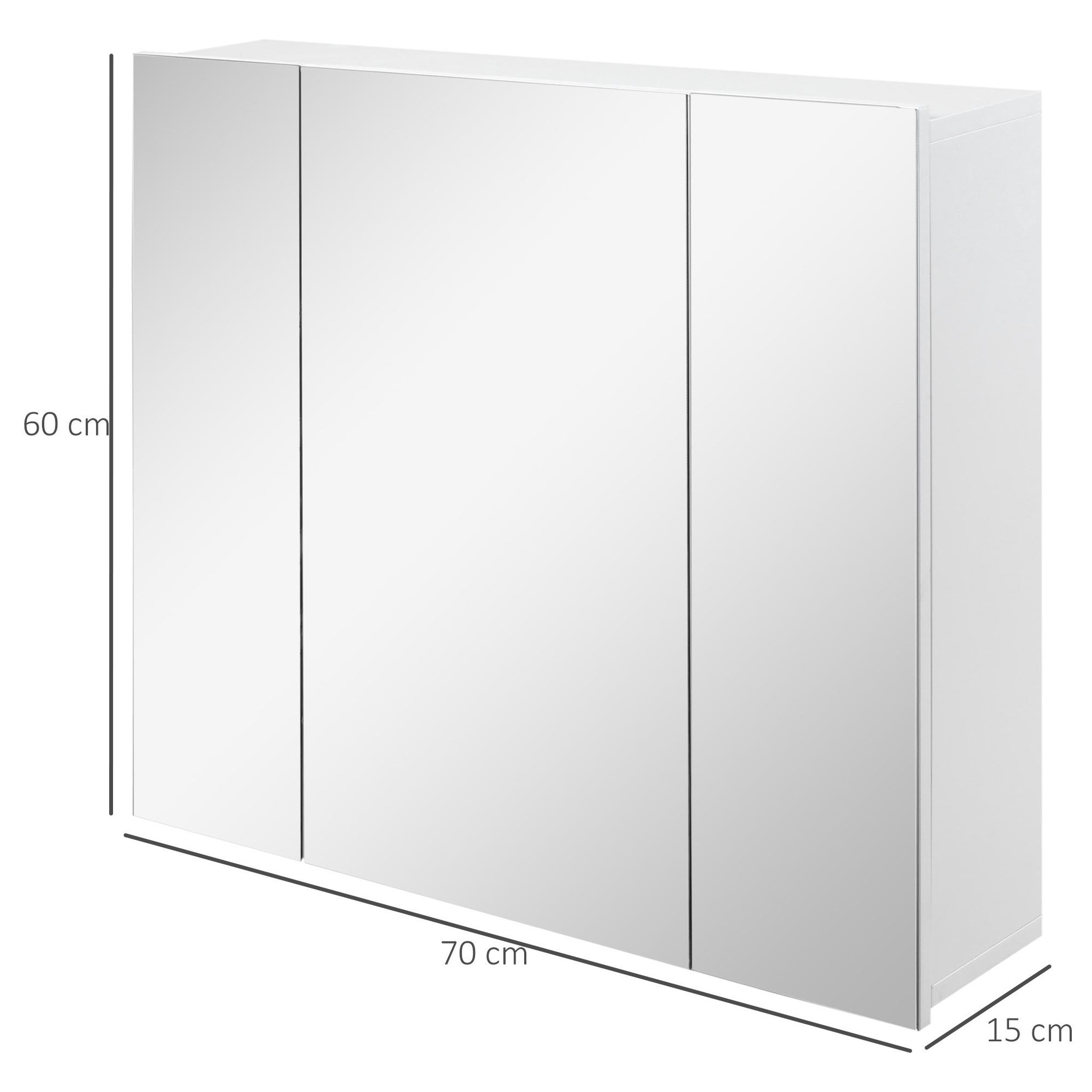 Voir la diapositive 3 : KLEANKIN Armoire miroir de salle de bain armoire murale 3 portes 2 étagères dim. 70l x 15l x 60h cm mdf blanc
