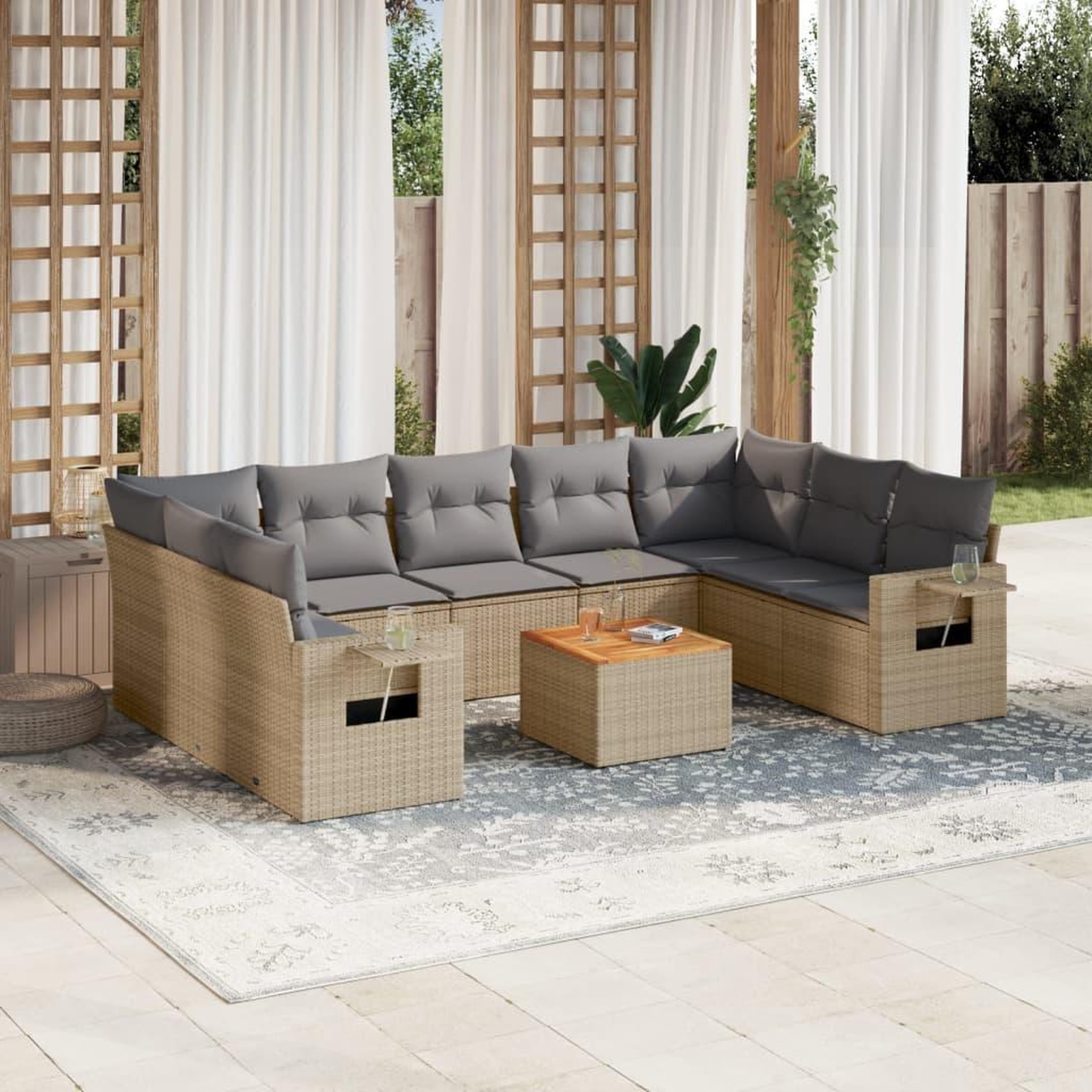 VIDAXL Salon de jardin avec coussins 10 pcs beige resine tressee