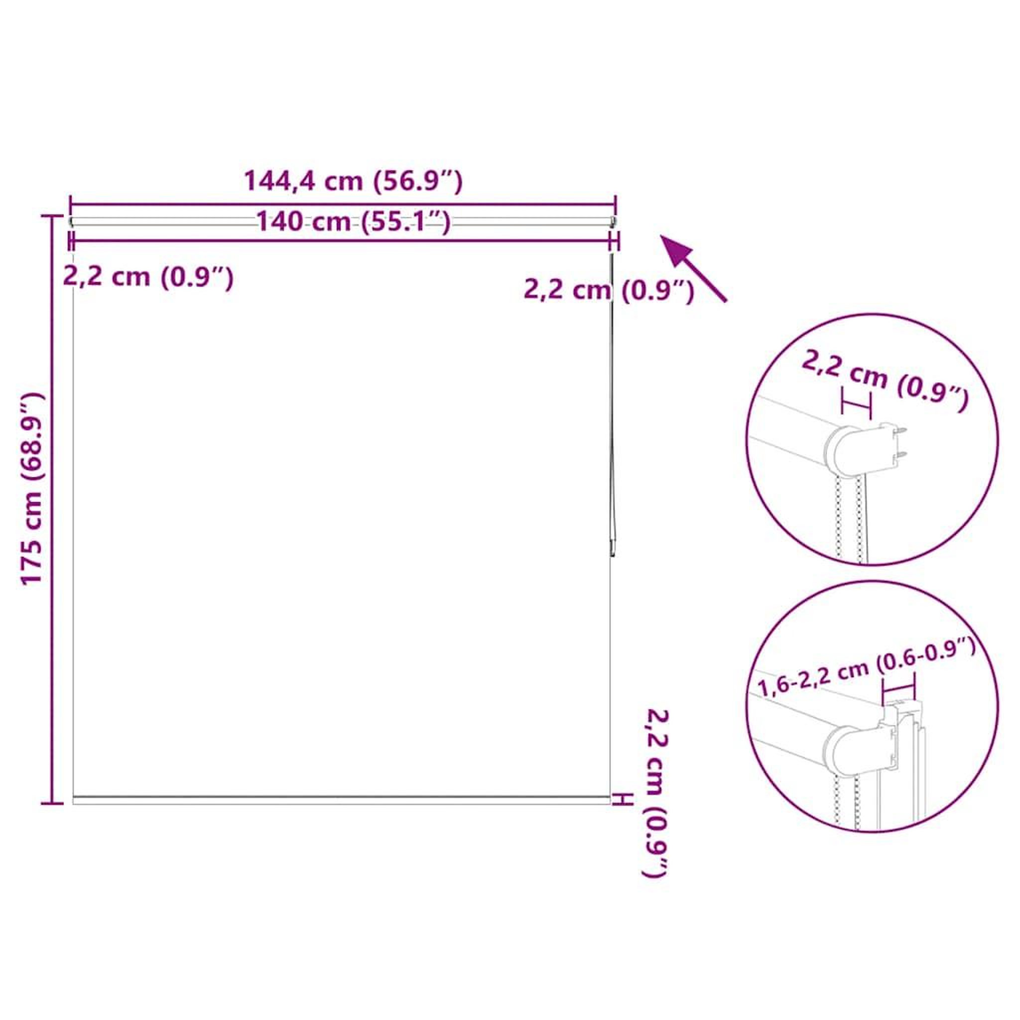 Voir la diapositive 6 : VIDAXL Store enrouleur occultant 144,4 x 175 cm, largeur du tissu 140 cm, gris