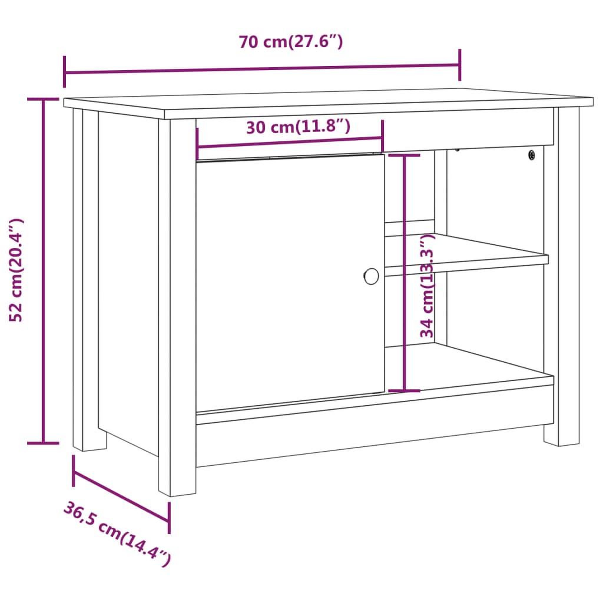 Voir la diapositive 6 : VIDAXL Meuble TV 70x36,5x52 cm Bois de pin massif