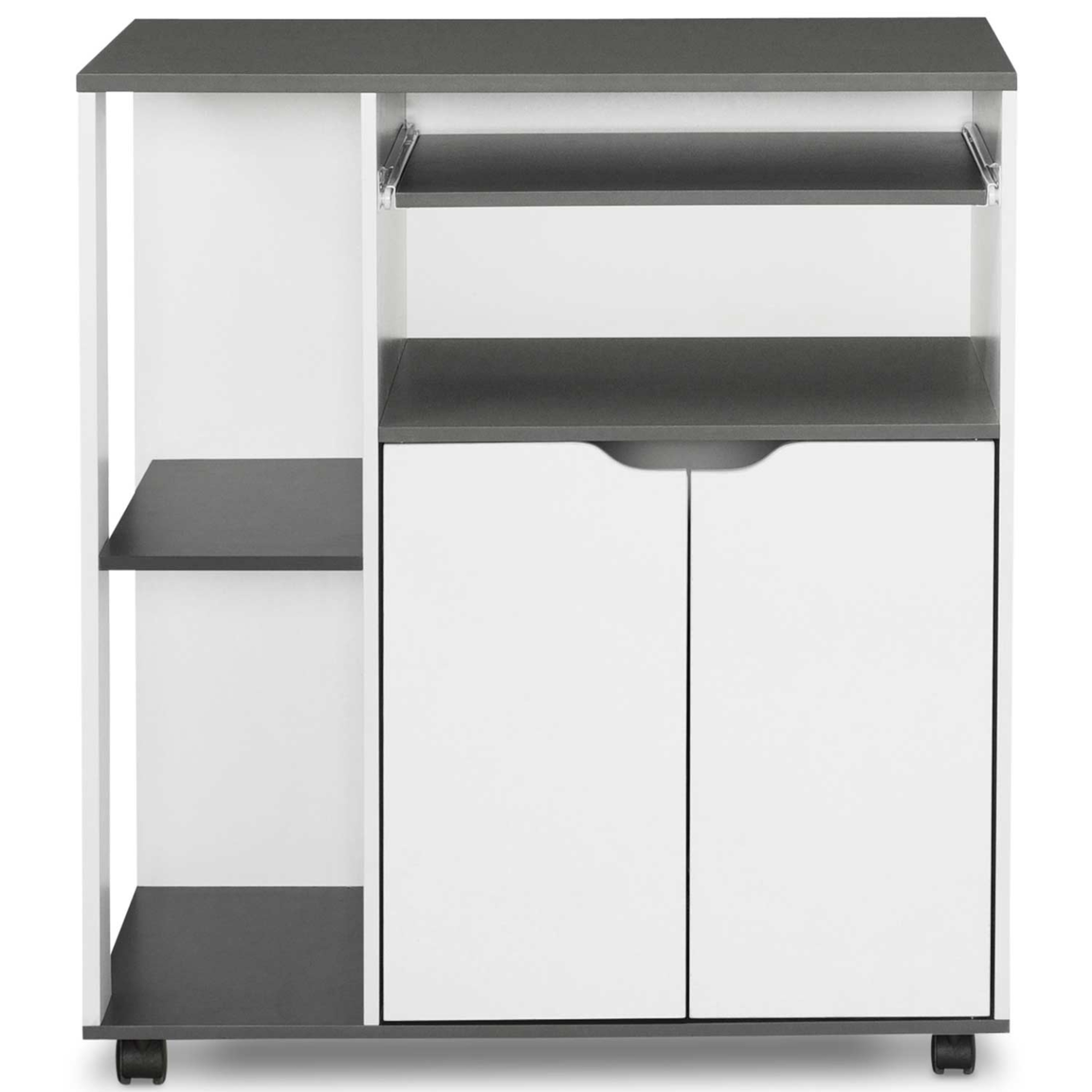 Voir la diapositive 3 : ID MARKET Desserte de cuisine cosi bois blanc et plateau gris l.76 cm
