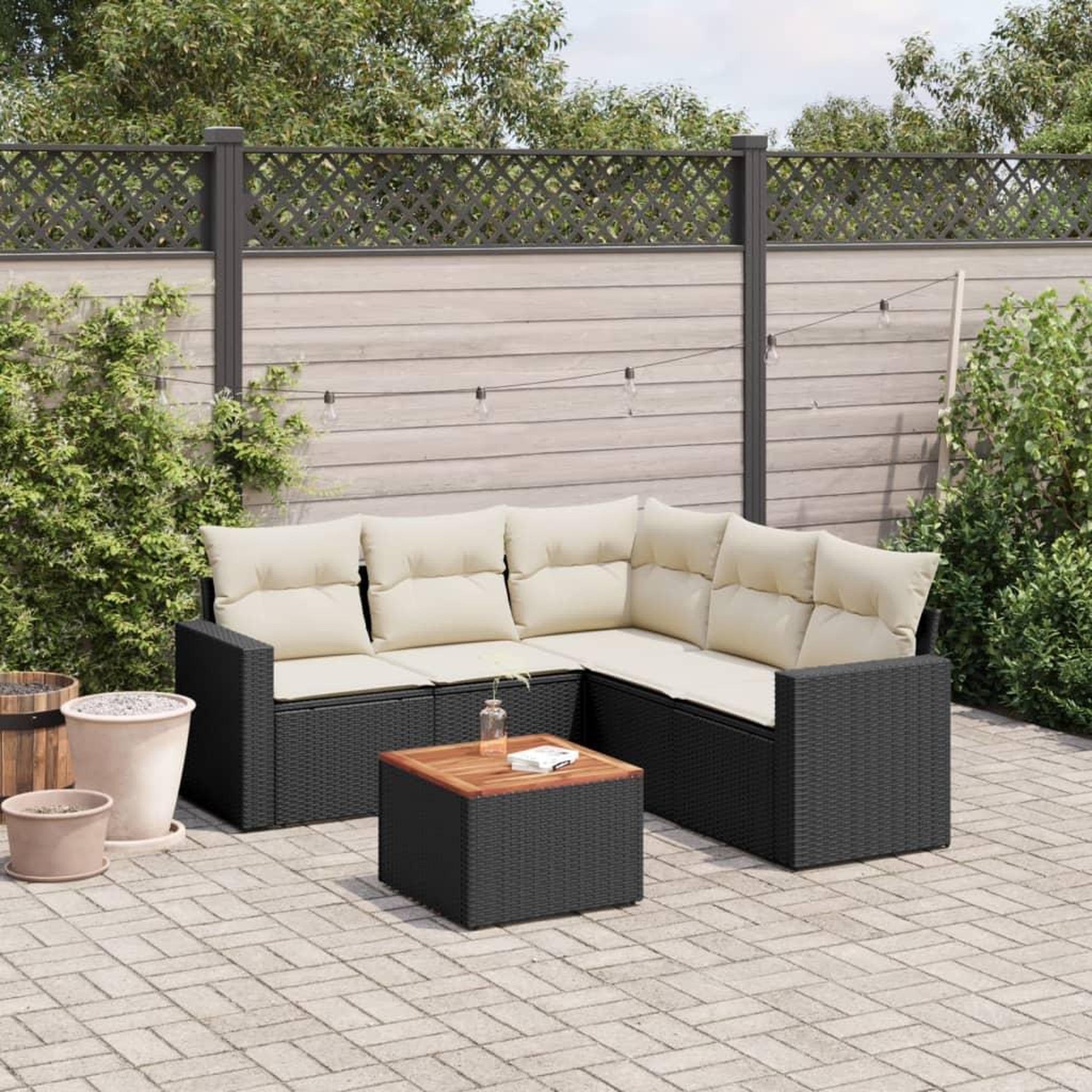 VIDAXL Salon de jardin 6 pcs avec coussins noir resine tressee