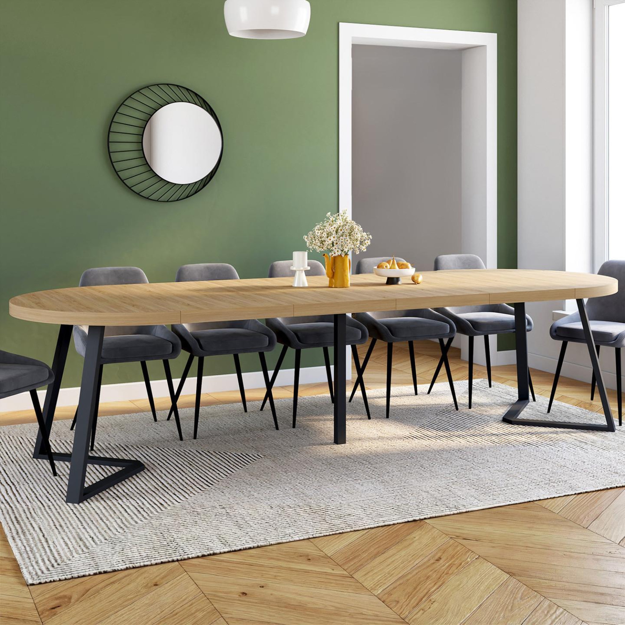 Voir la diapositive 2 : ID MARKET Table à manger extensible ronde selma 4-10 personnes bois effet hêtre 110-300 cm