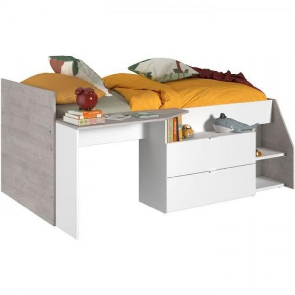 PARISOT Lit combiné enfant contemporain PARISOT KIM - gris loft et blanc - l 90 x L 190 ou 200 cm