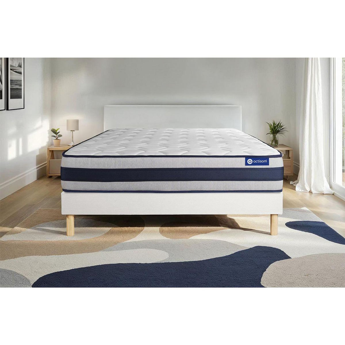 ACTISOM Ensemble matelas Latex et Mémoire de forme ACTILATEX ERGO 160x200 cm Maxi épaisseur 5zones de confort + sommier KIT blanc