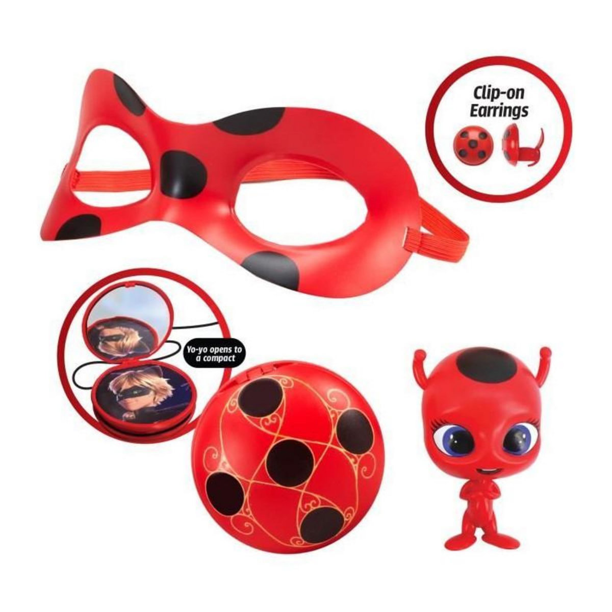 BANDAI Déguisement Ladybug - Masque Yoyo Miroir Boucles d'oreilles Kwami Tikki - BANDAI - Miraculous Ladybug - Set de transformation