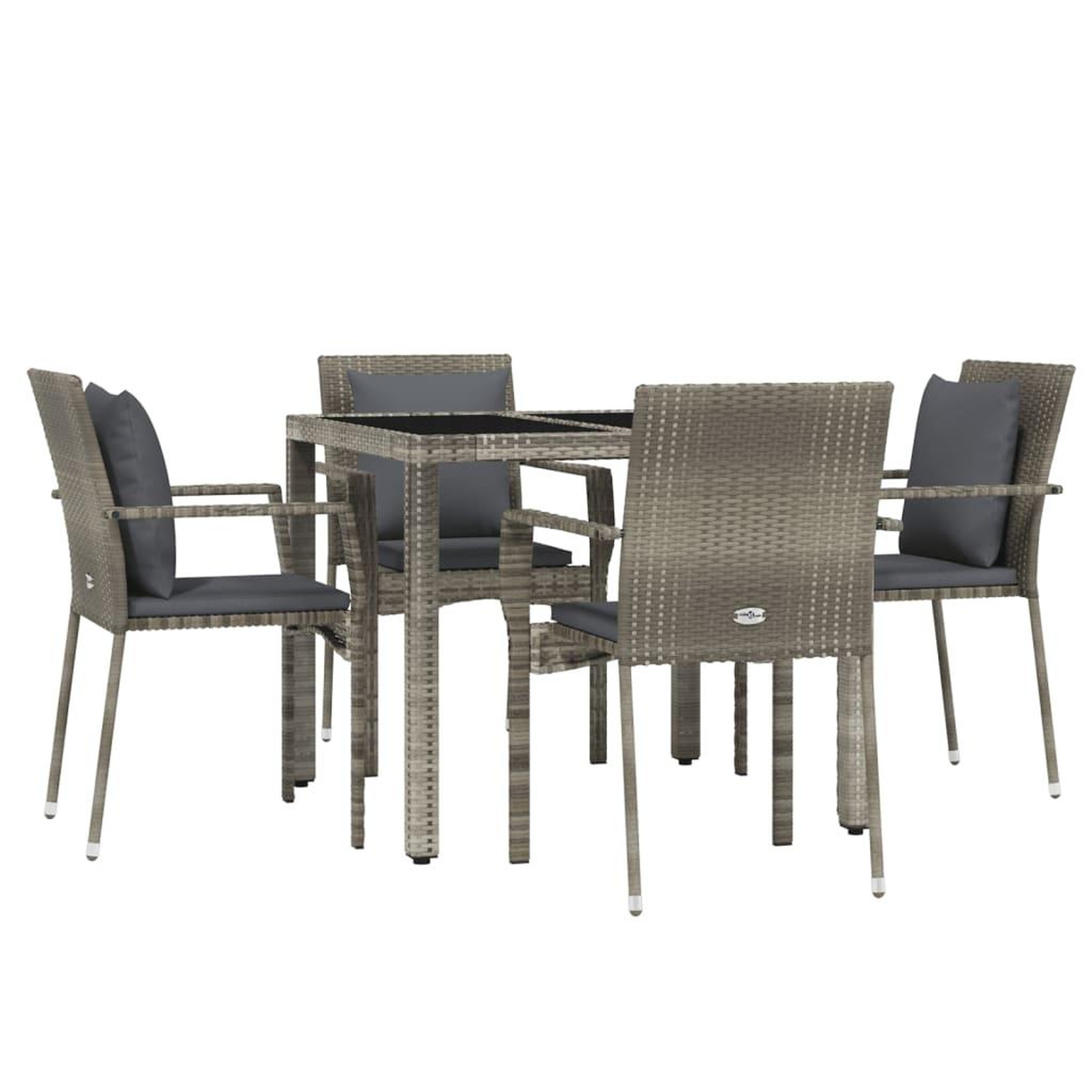 Voir la diapositive 3 : VIDAXL Ensemble a manger de jardin 5 pcs coussins gris resine tressee