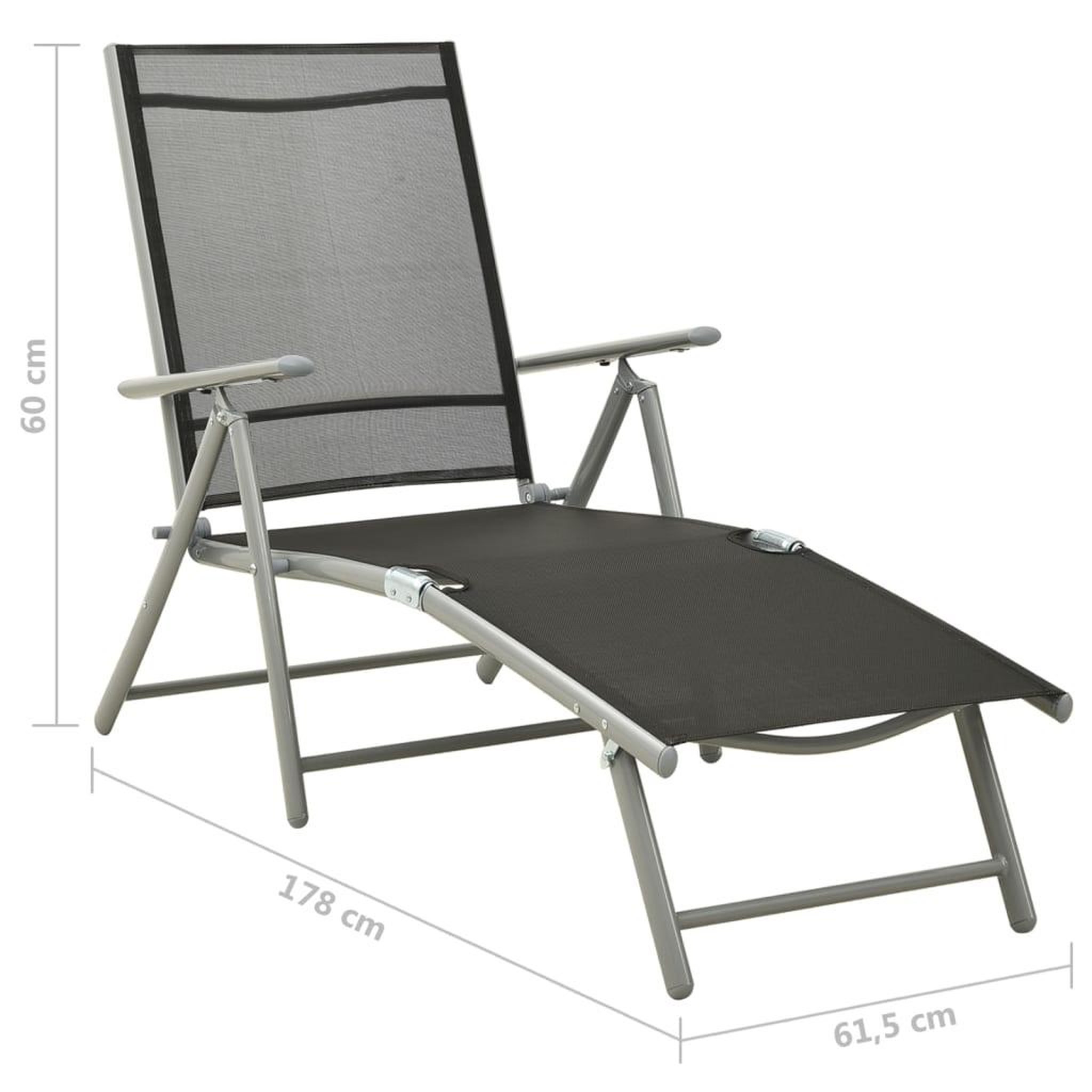 Voir la diapositive 6 : VIDAXL Chaise longue pliable Textilene et aluminium noir et argente