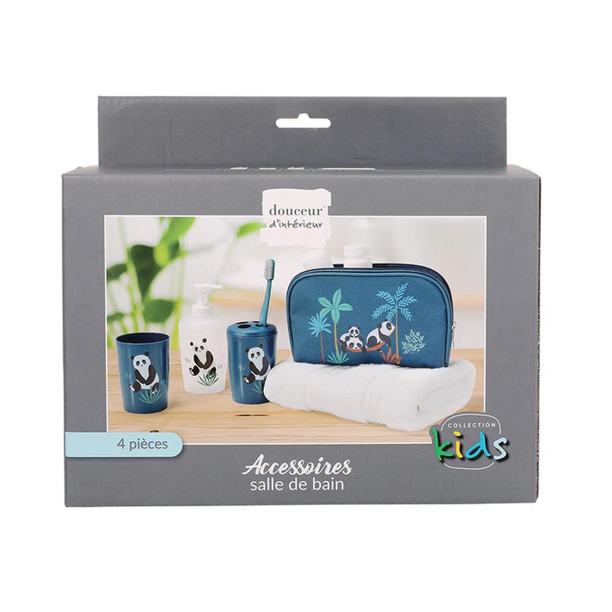 Voir la diapositive 4 : Douceur d'Intérieur Set 4 accessoires salle de bain enfant  petit panda  bleu