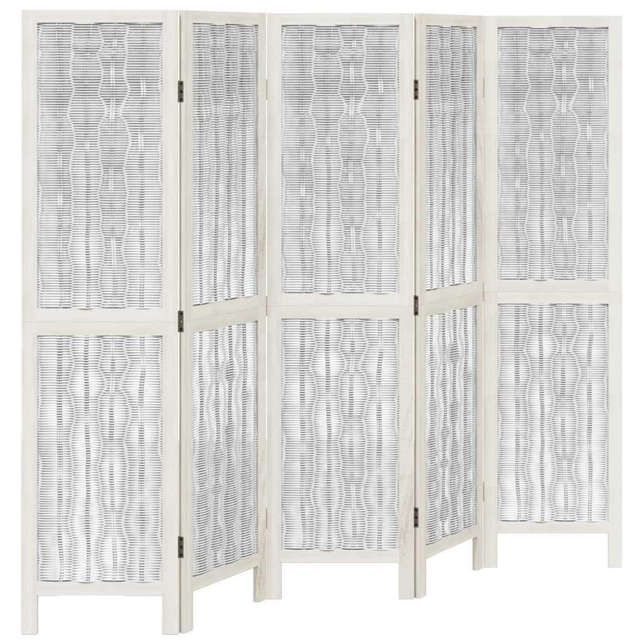 Voir la diapositive 2 : VIDAXL Cloison de separation 5 panneaux blanc bois de paulownia massif