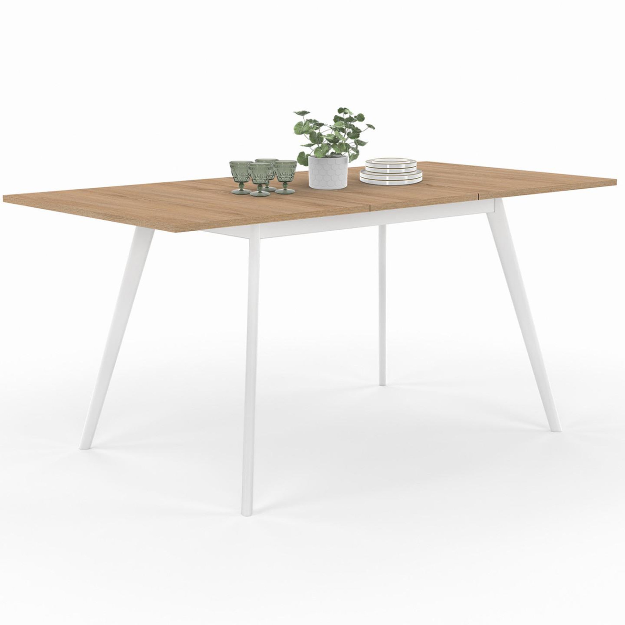 ID MARKET Table scandinave extensible rectangle inga 4-8 personnes plateau bois pieds blancs 110-150 cm