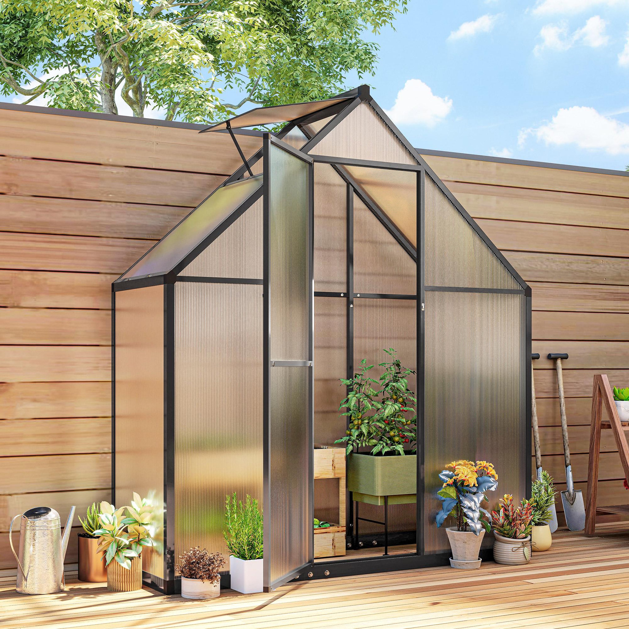 Voir la diapositive 2 : OUTSUNNY Serre de jardin alu polycarbonate - porte, lucarne - 1,7 x 0,58 x 1,95 m - noir