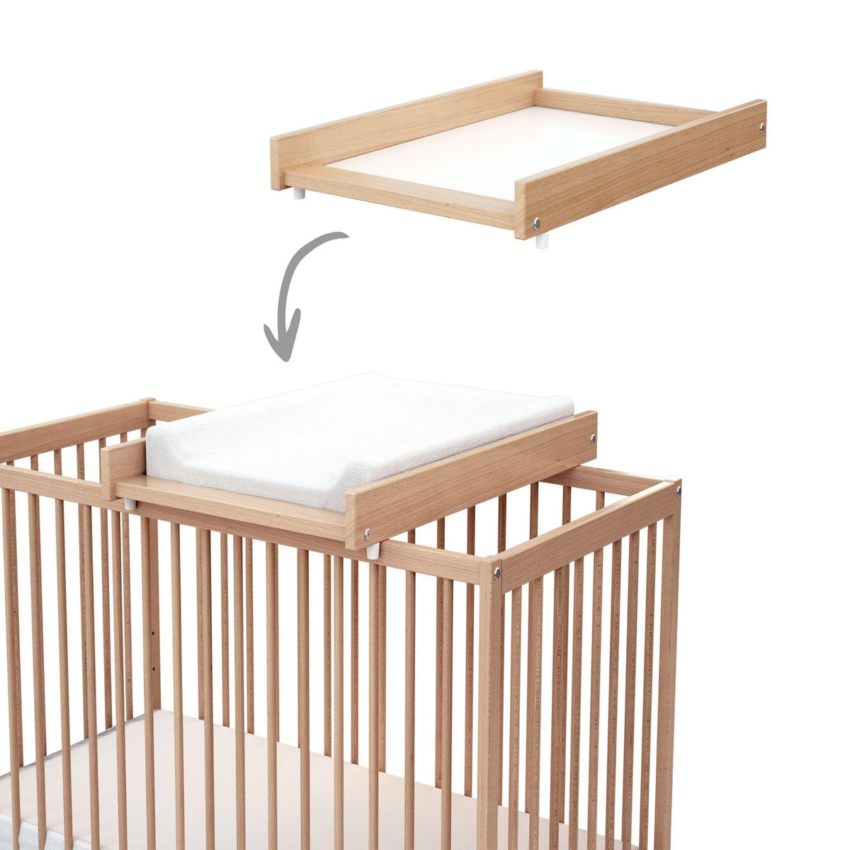 WEBABY Plan à langer amovible avec matelas pour lit bébé ESSENTIEL en bois