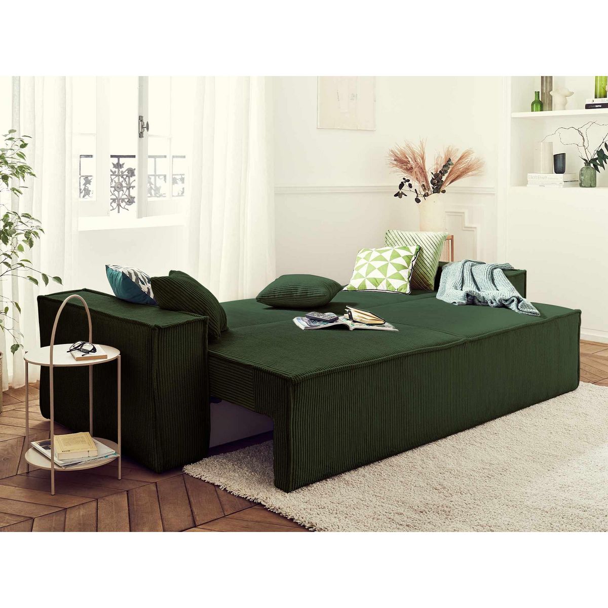 BEST MOBILIER Dellia - canapé 3 places convertible - avec coffre - en velours côtelé - style contemporain