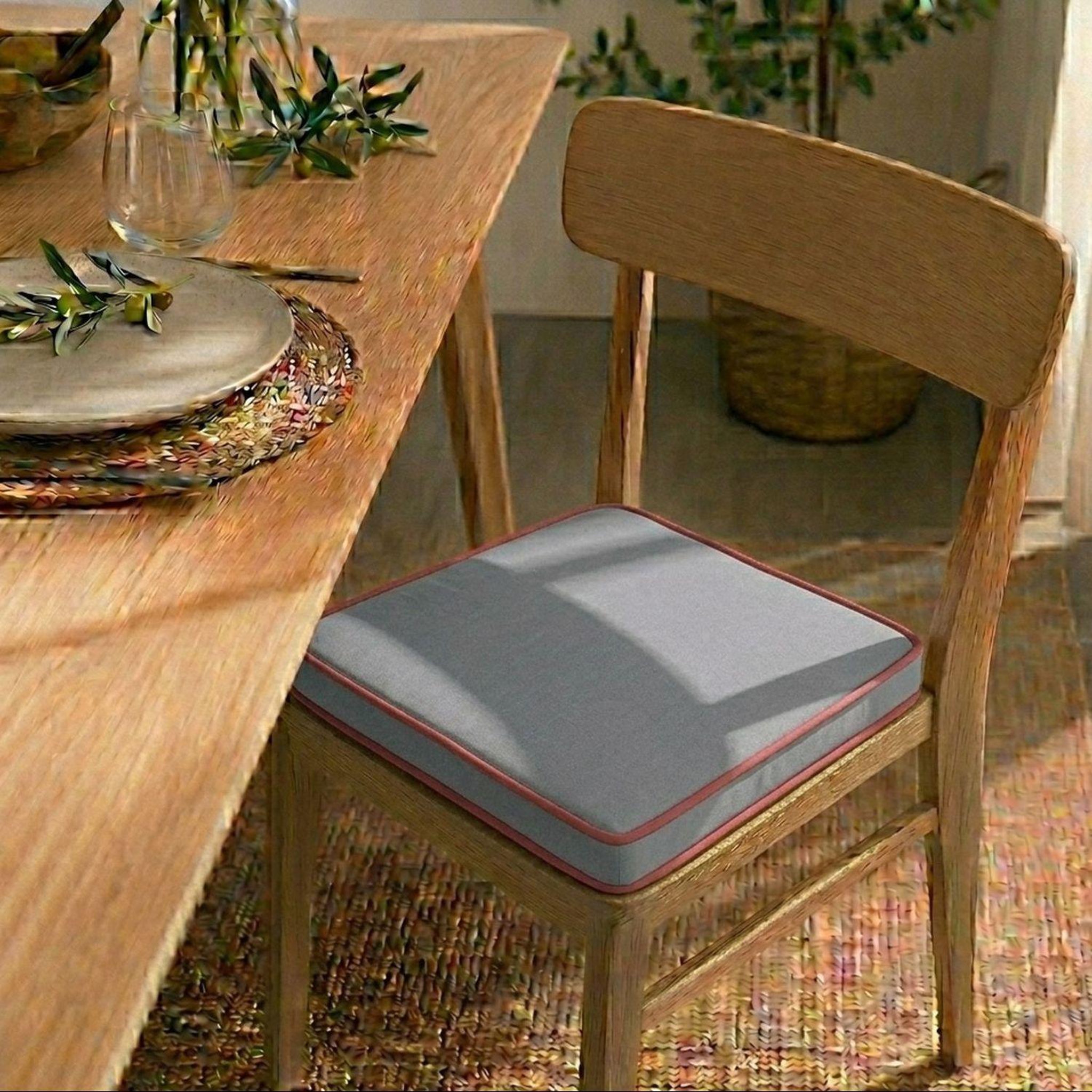 Voir la diapositive 2 : TOILINUX Lot de 2 galettes de chaises avec bande aggripante - 40 x 40 cm - Gris