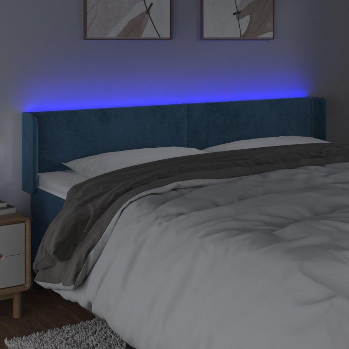 VIDAXL Tete de lit a LED Bleu fonce 203x16x78/88 cm Velours