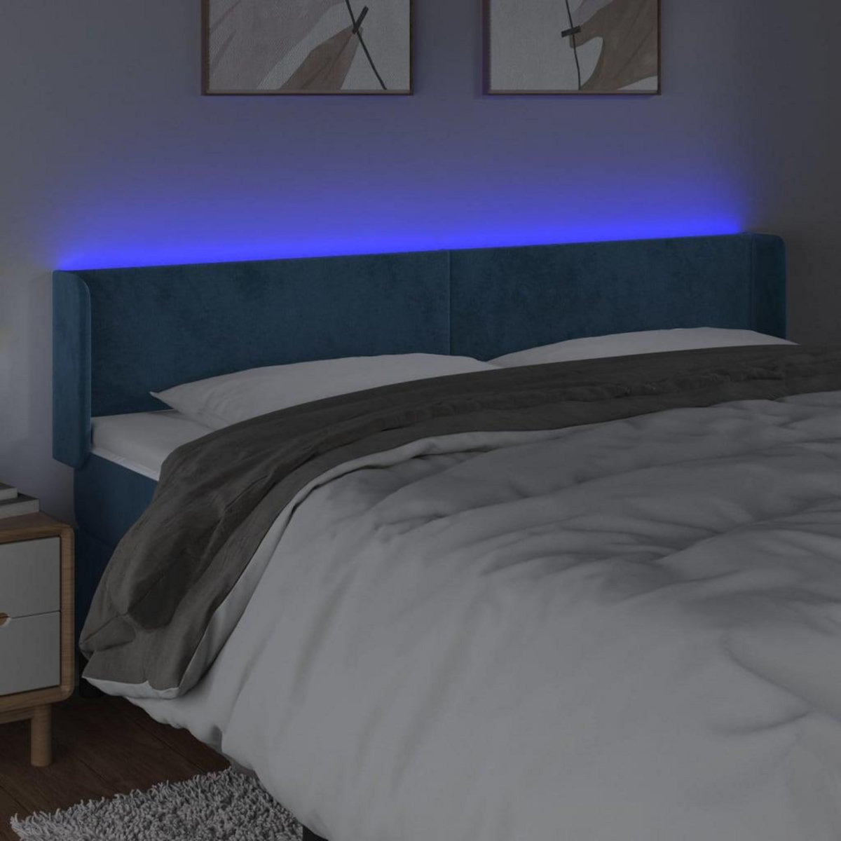 VIDAXL Tete de lit a LED Bleu fonce 203x16x78/88 cm Velours