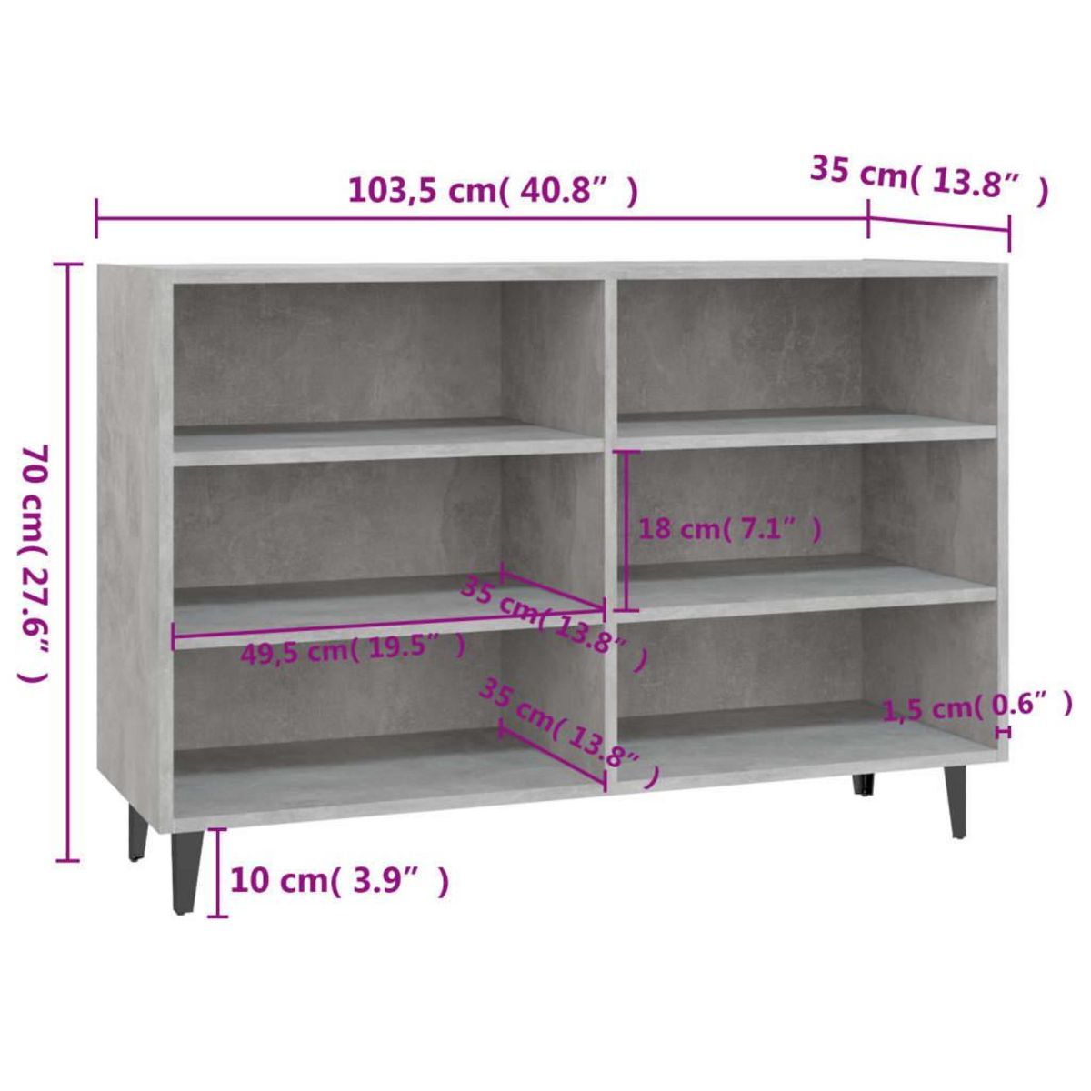 VIDAXL Buffet gris beton 103,5x35x70 cm bois d'ingenierie