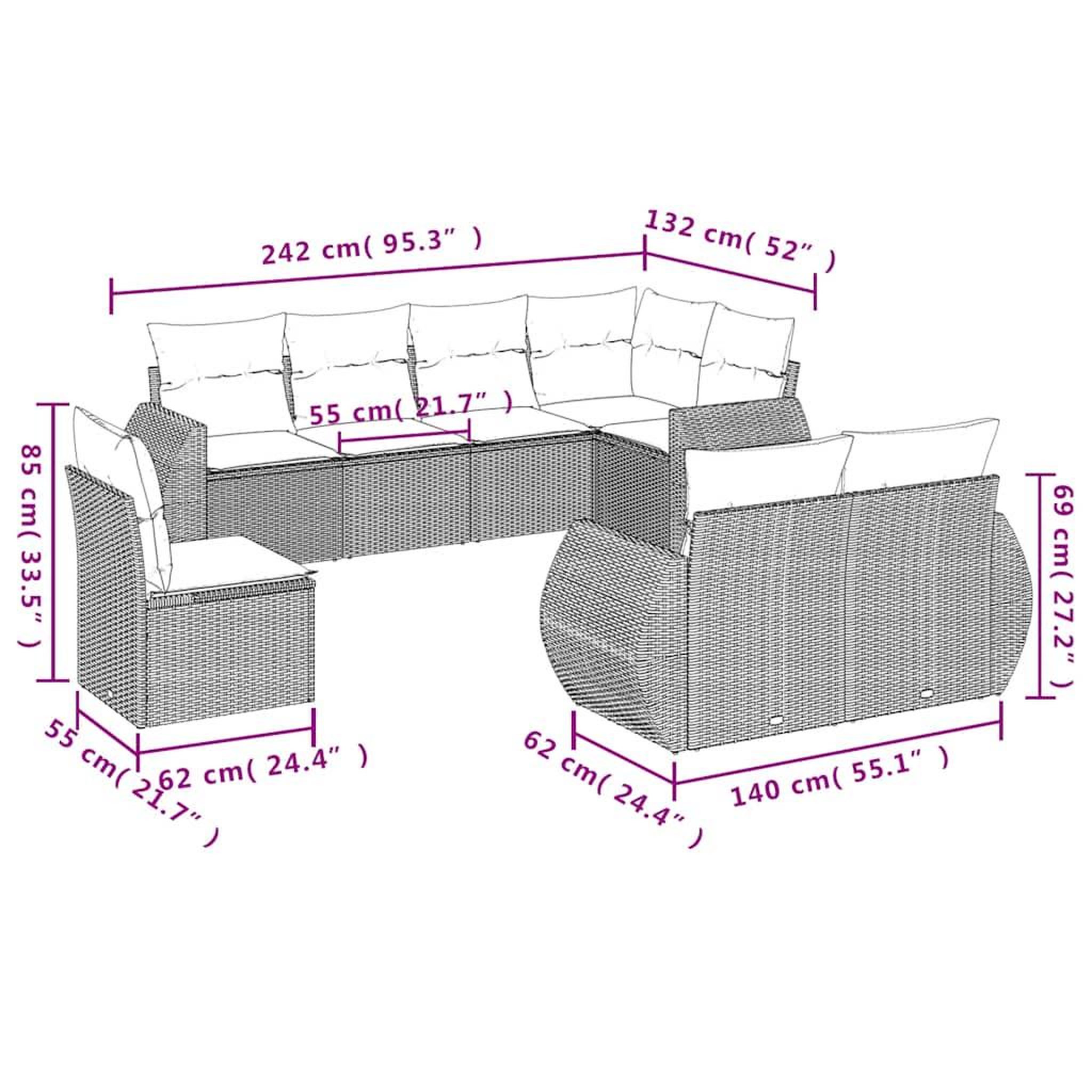 Voir la diapositive 6 : VIDAXL Salon de jardin 8 pcs avec coussins gris clair resine tressee