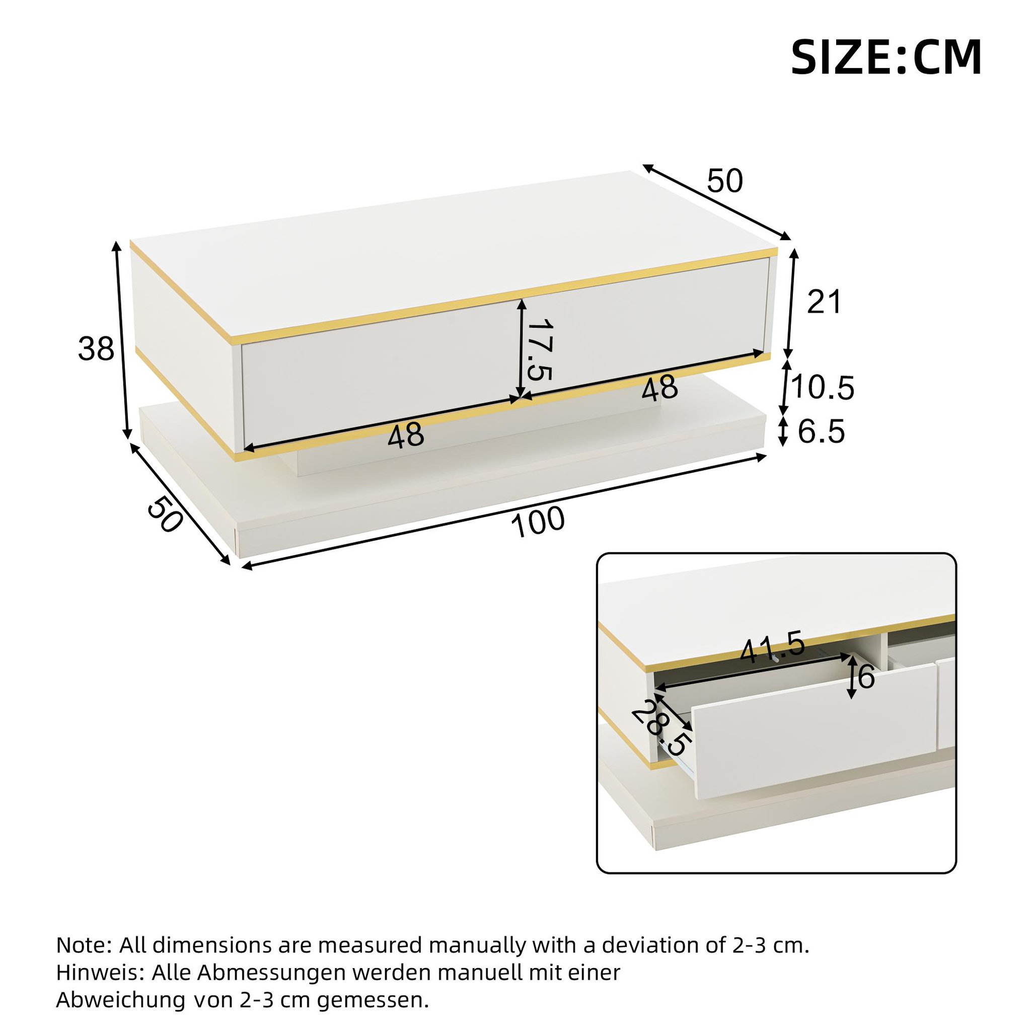 Voir la diapositive 3 : MERAX Table basse rectangulaire blanc avec 2 tiroirs - 50x100 cm panneau de particules