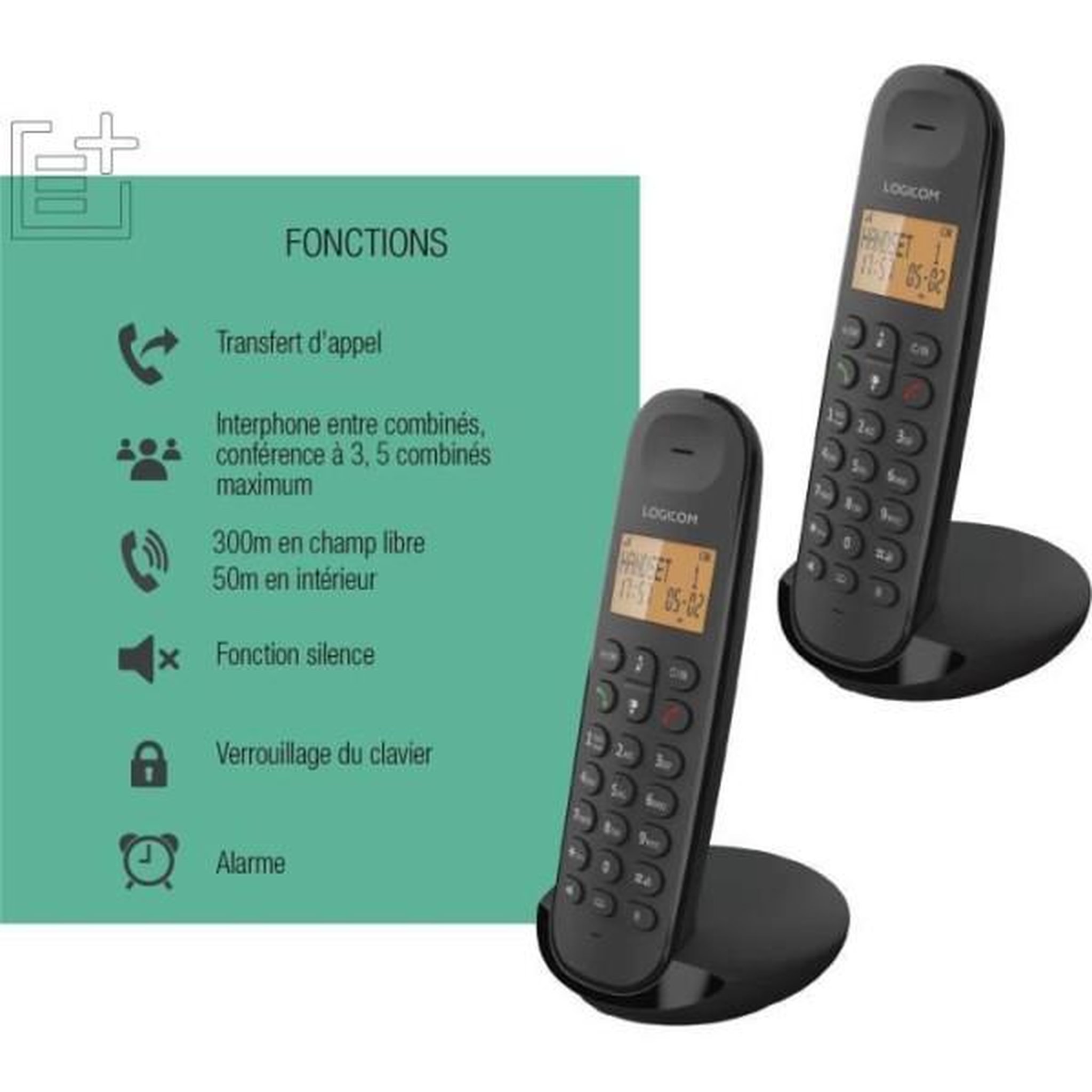 Voir la diapositive 5 : Logicom Téléphone fixe sans fil - LOGICOM - DECT ILOA 250 DUO - Noir - Sans répondeur
