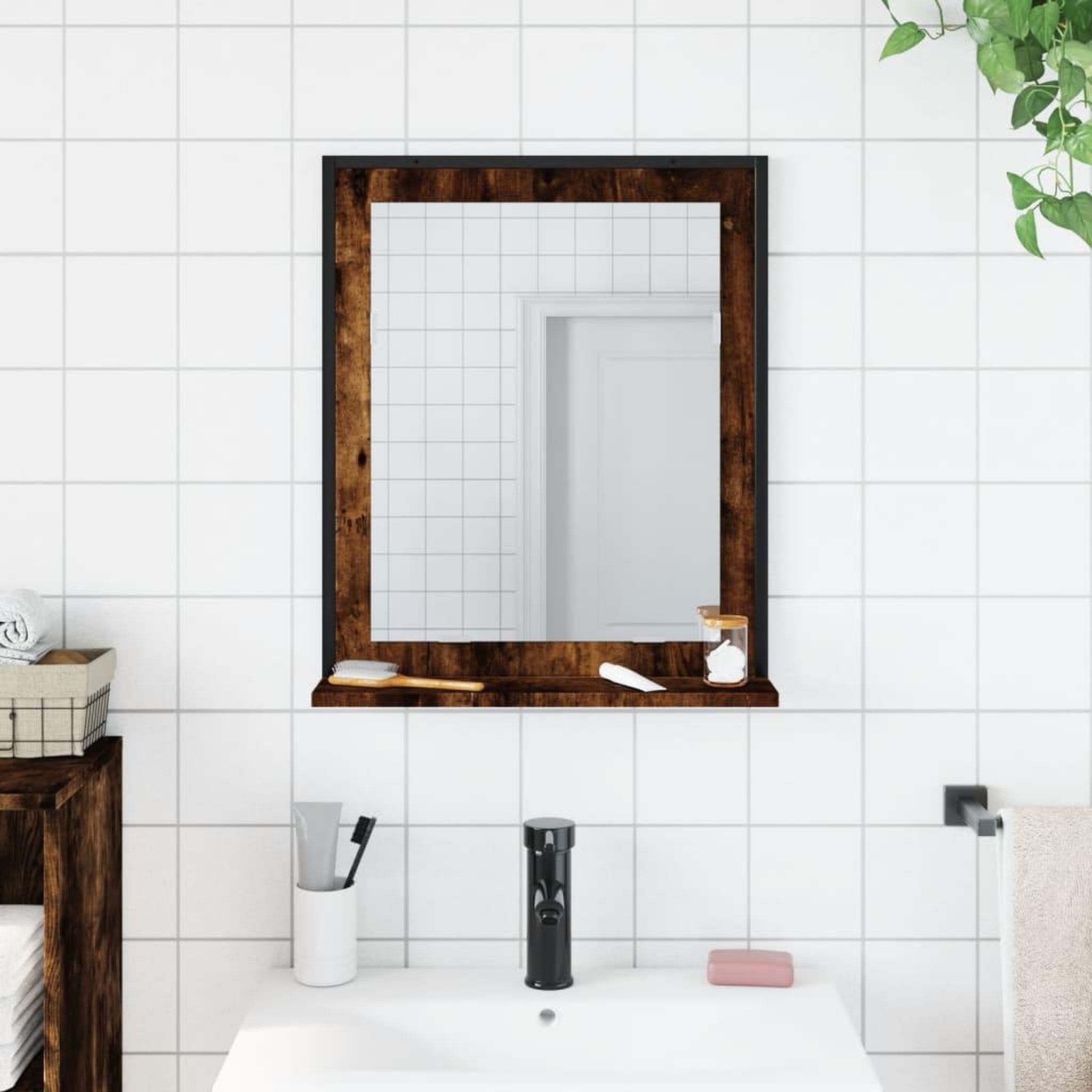 Voir la diapositive 3 : VIDAXL Miroir de salle de bain et etagere chene fume bois d'ingenierie